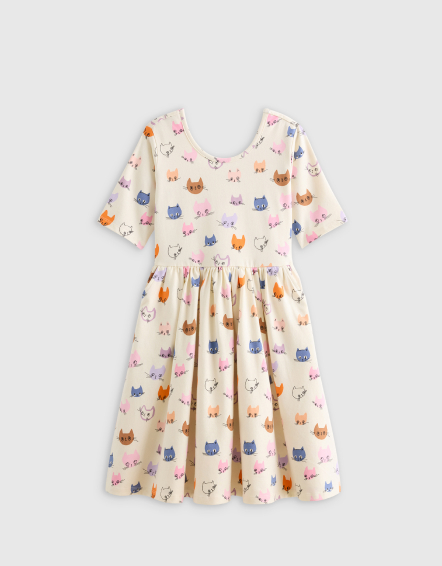 Cat Faces Organic Cotton Skater Dress 