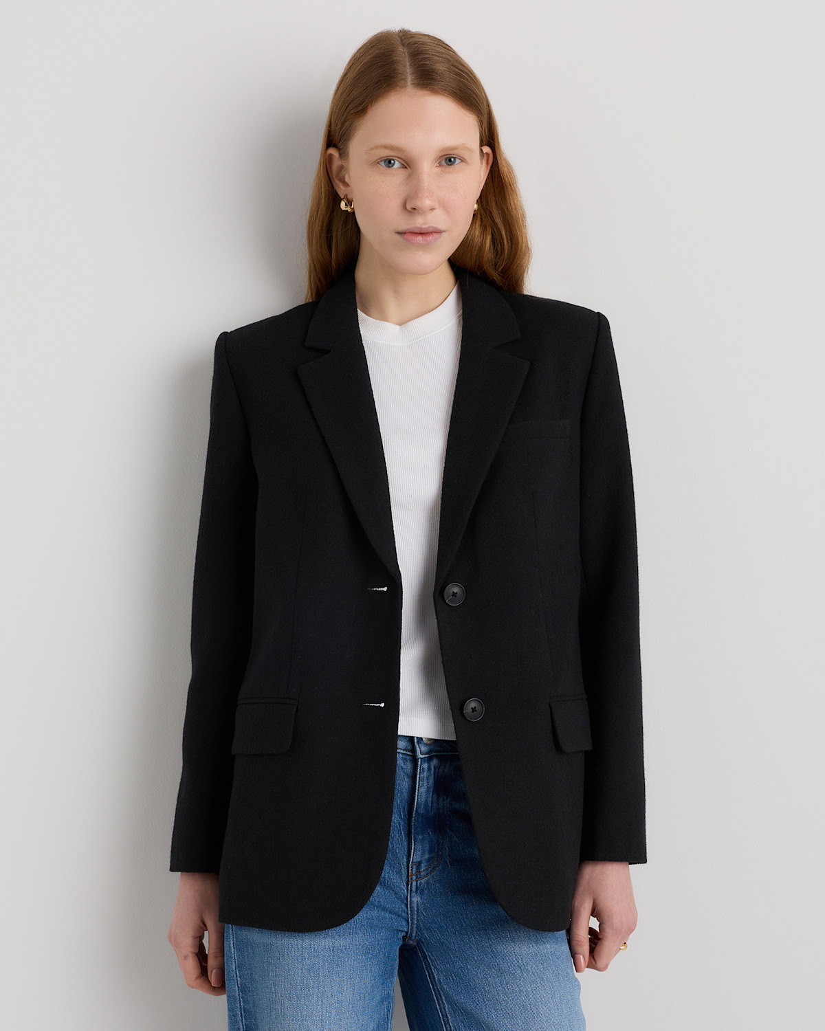 Quince Italian Wool Oversized Blazer in Black