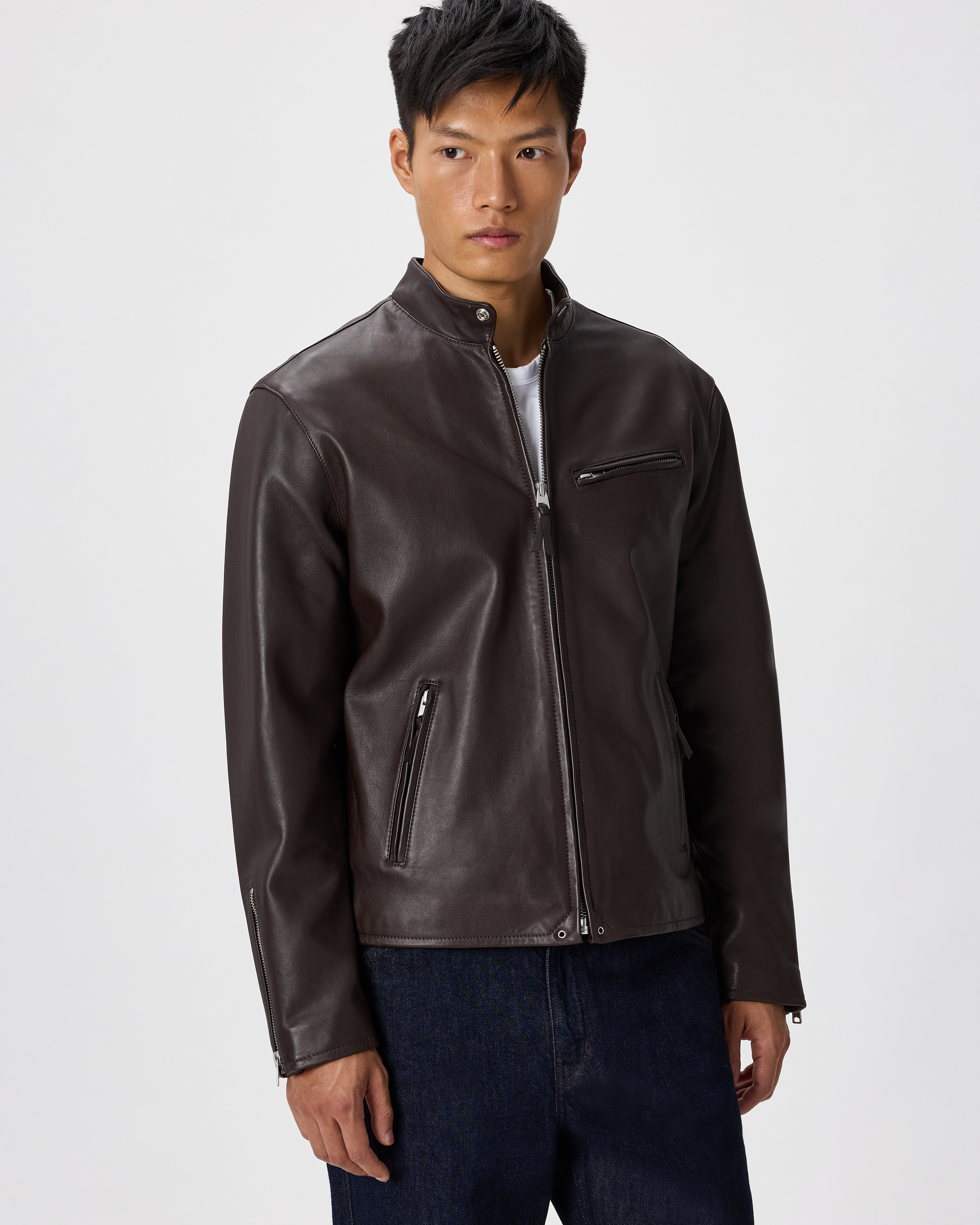 Rich Brown Blouson motard 100 % cuir
