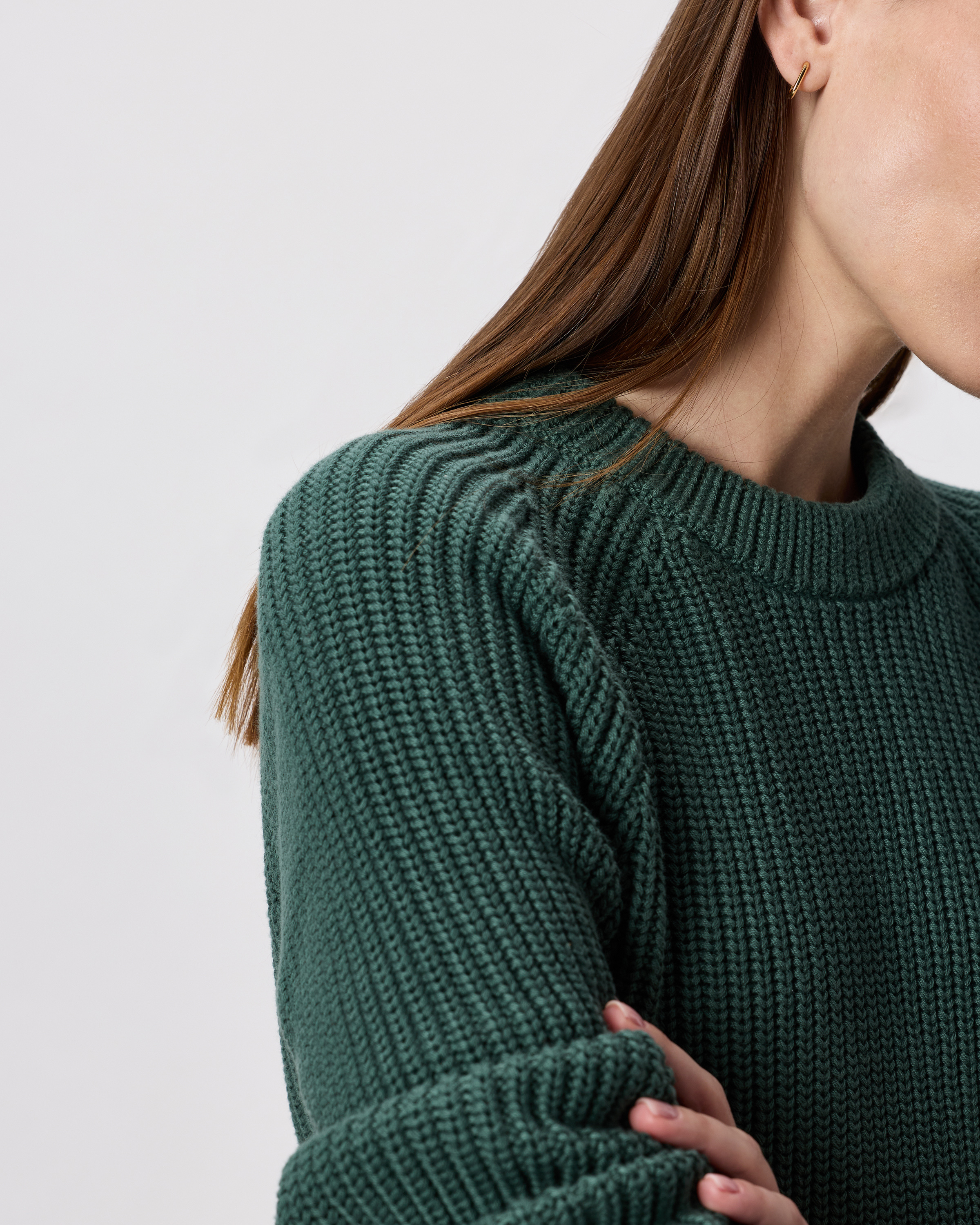 Women's 100% Organic Cotton Fisherman Crew Sweater in Big Sur Green