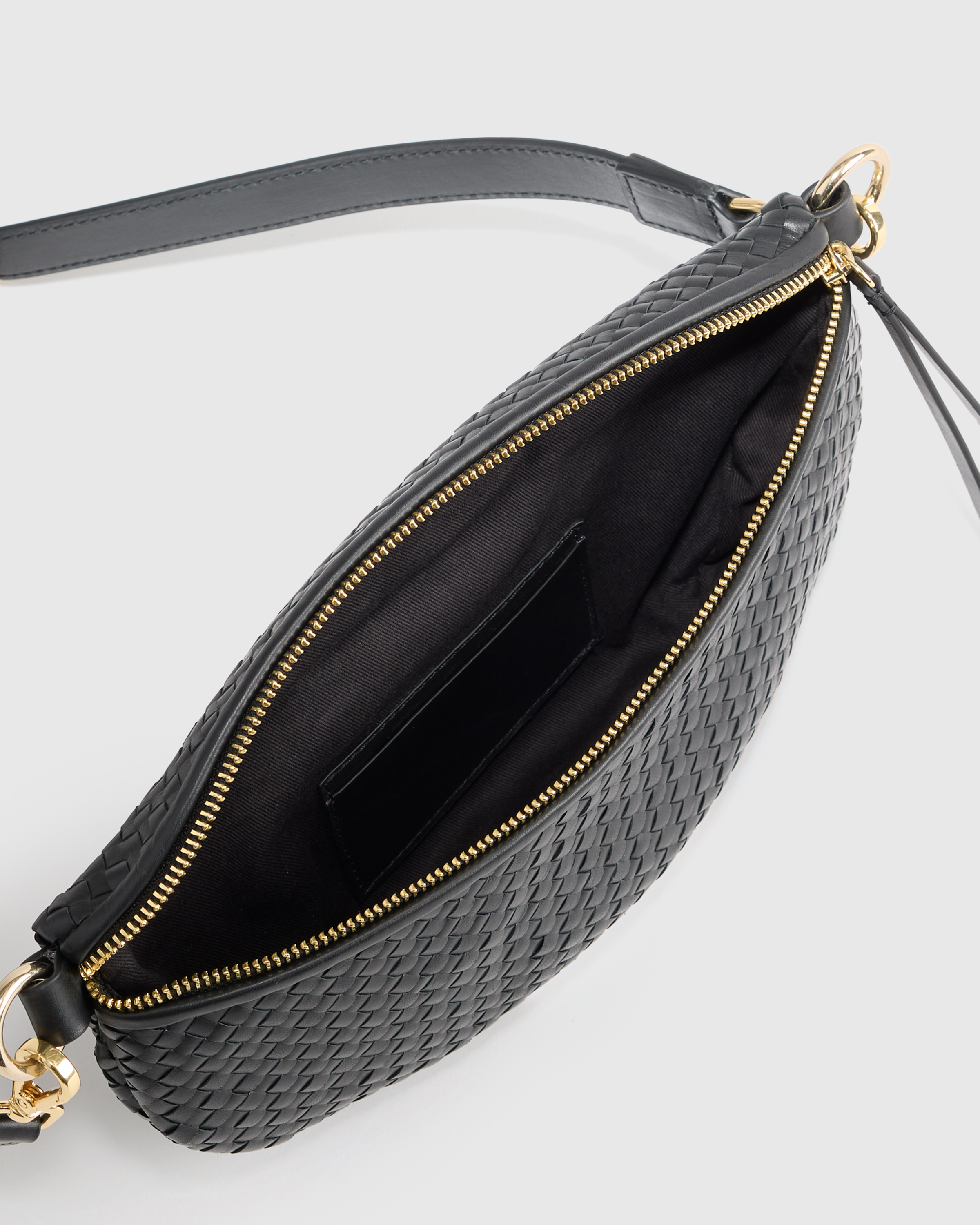 Italian Leather Handwoven Sling Bag in Black | Quince Canada