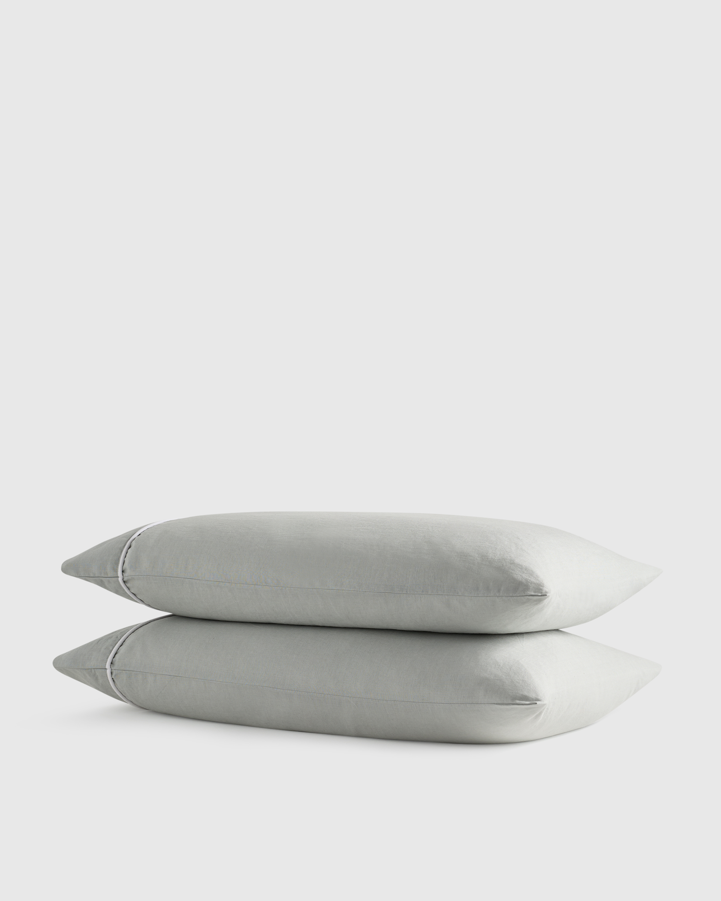 Mist/White European Linen Piped Pillowcase Set 