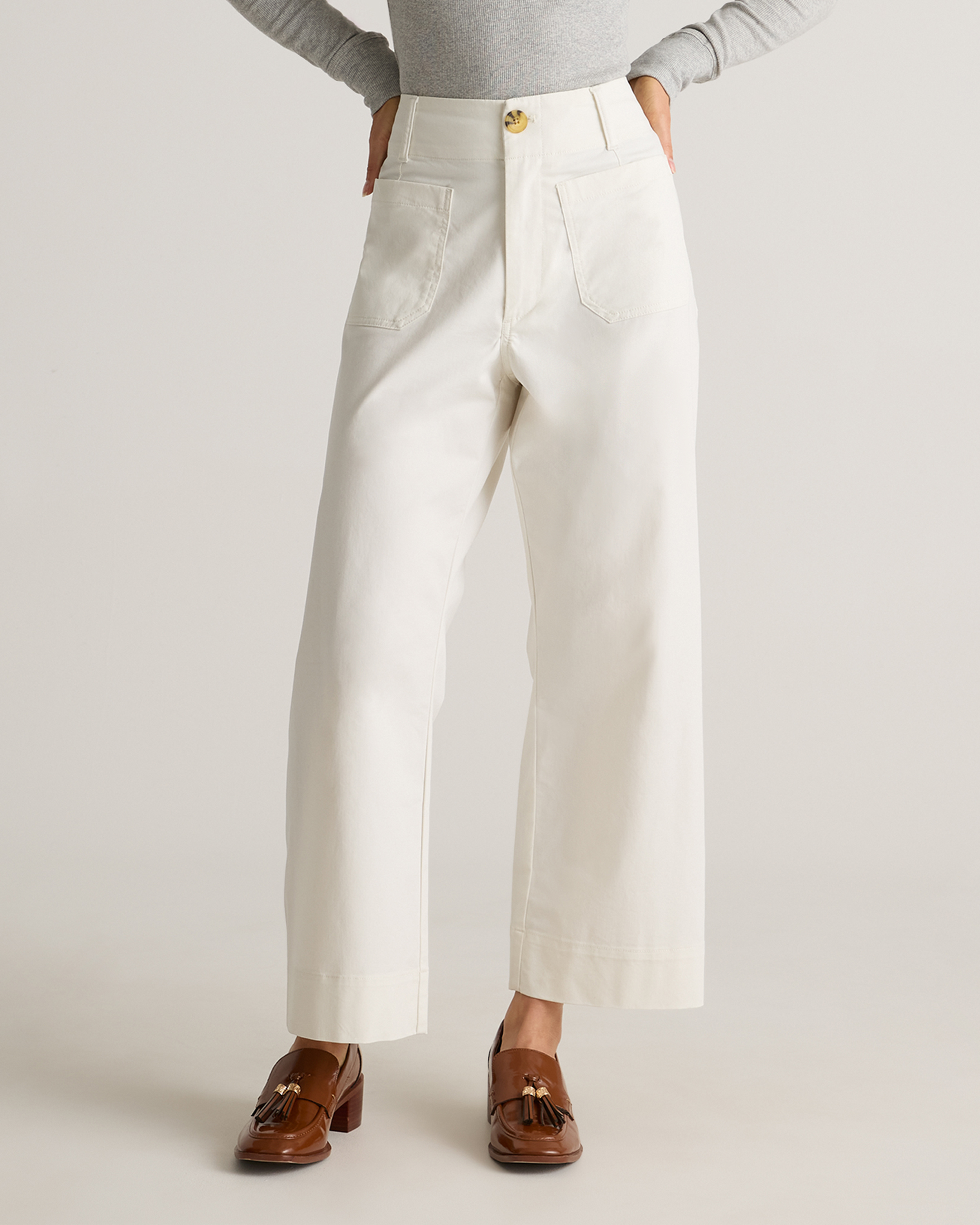Organic Stretch Cotton Chino Cropped Wide Leg Pants in Frost