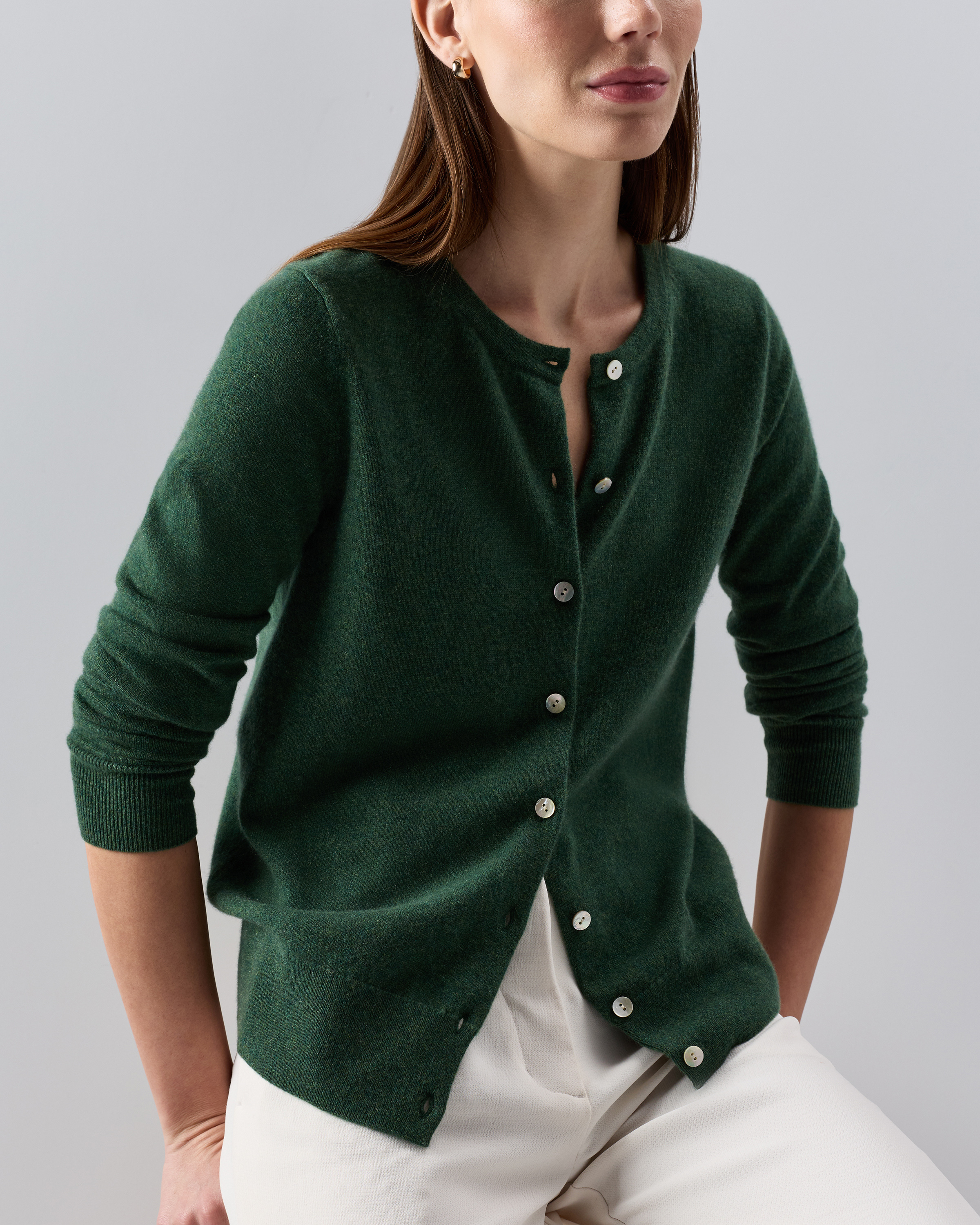 Mongolian Cashmere Cardigan Sweater in Forest Floor Green
