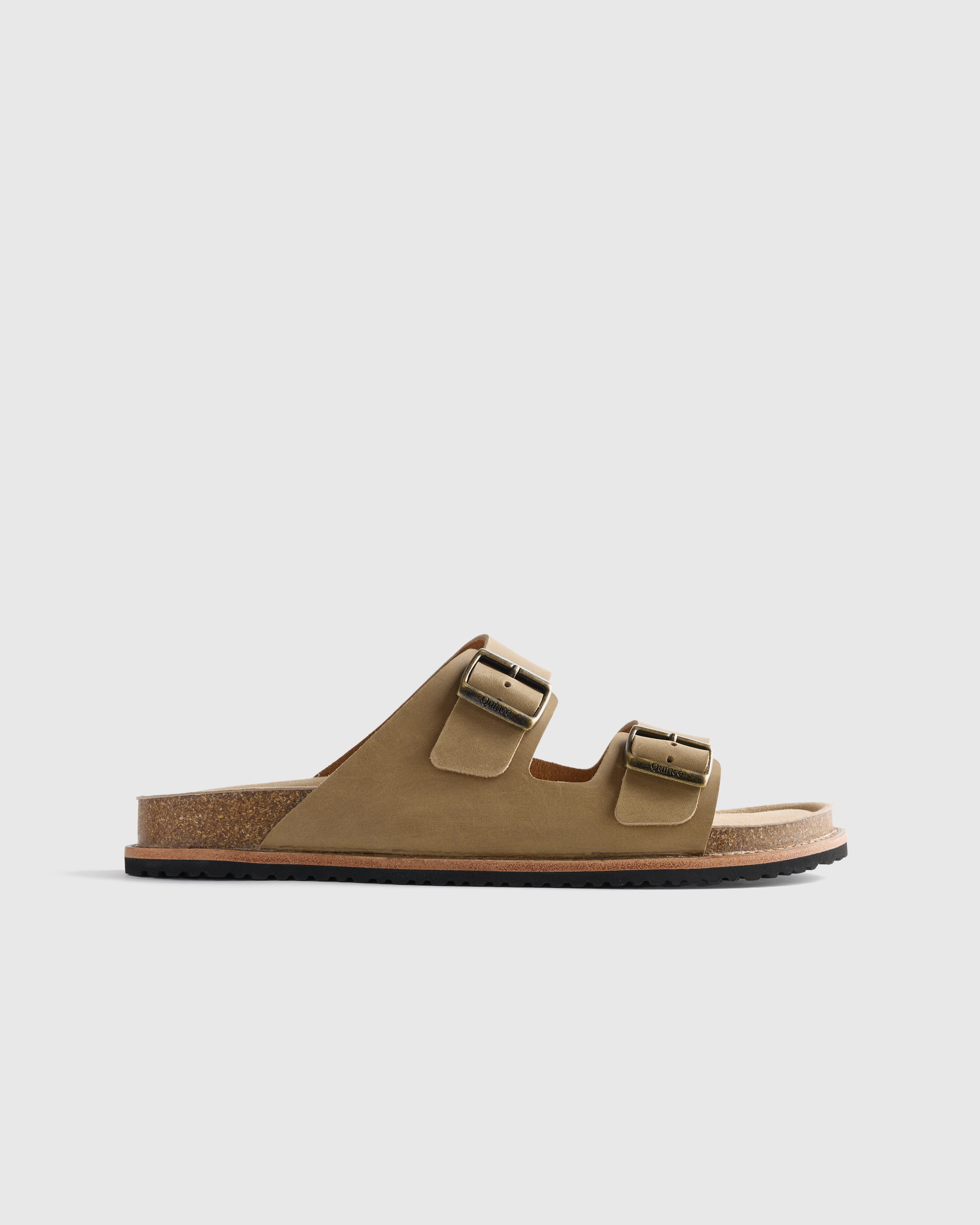 Wheat Nubuck Leather Double Buckle Slide