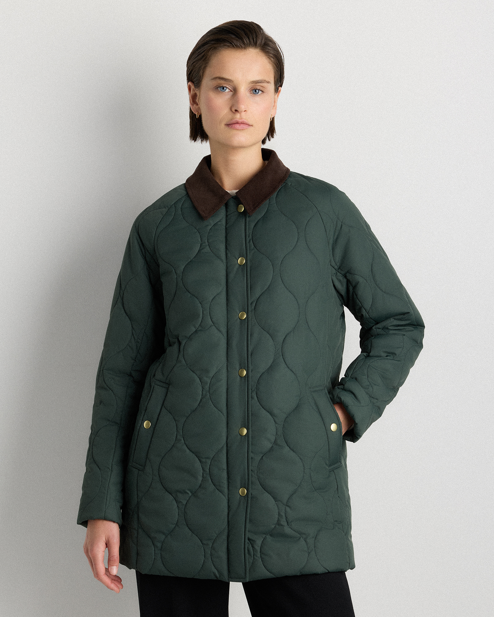 Verdant Pine Featherless Quilted Hooded Long Puffer Jacket