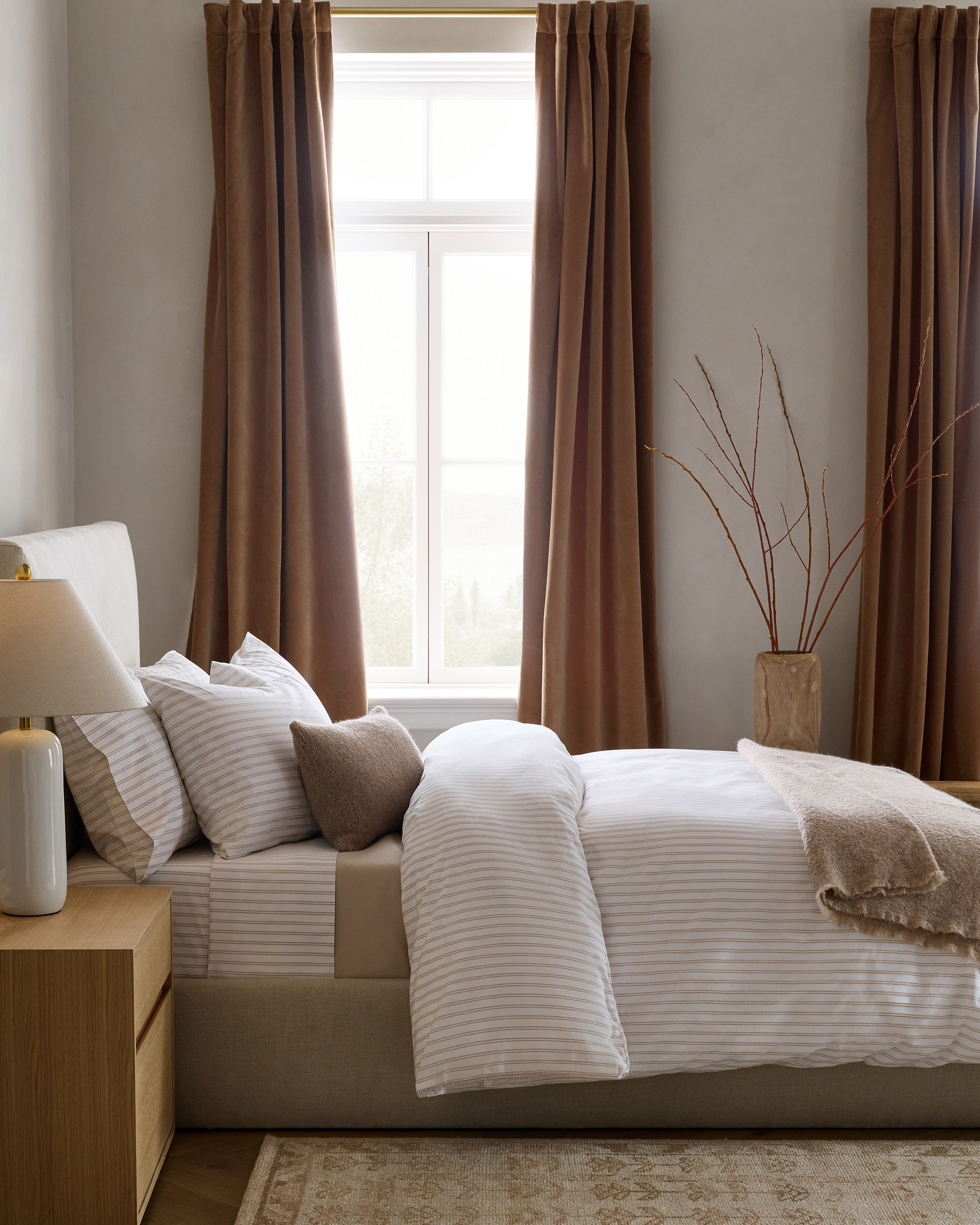 White/Toffee Housse de couette en percale biologique classique à rayures doubles