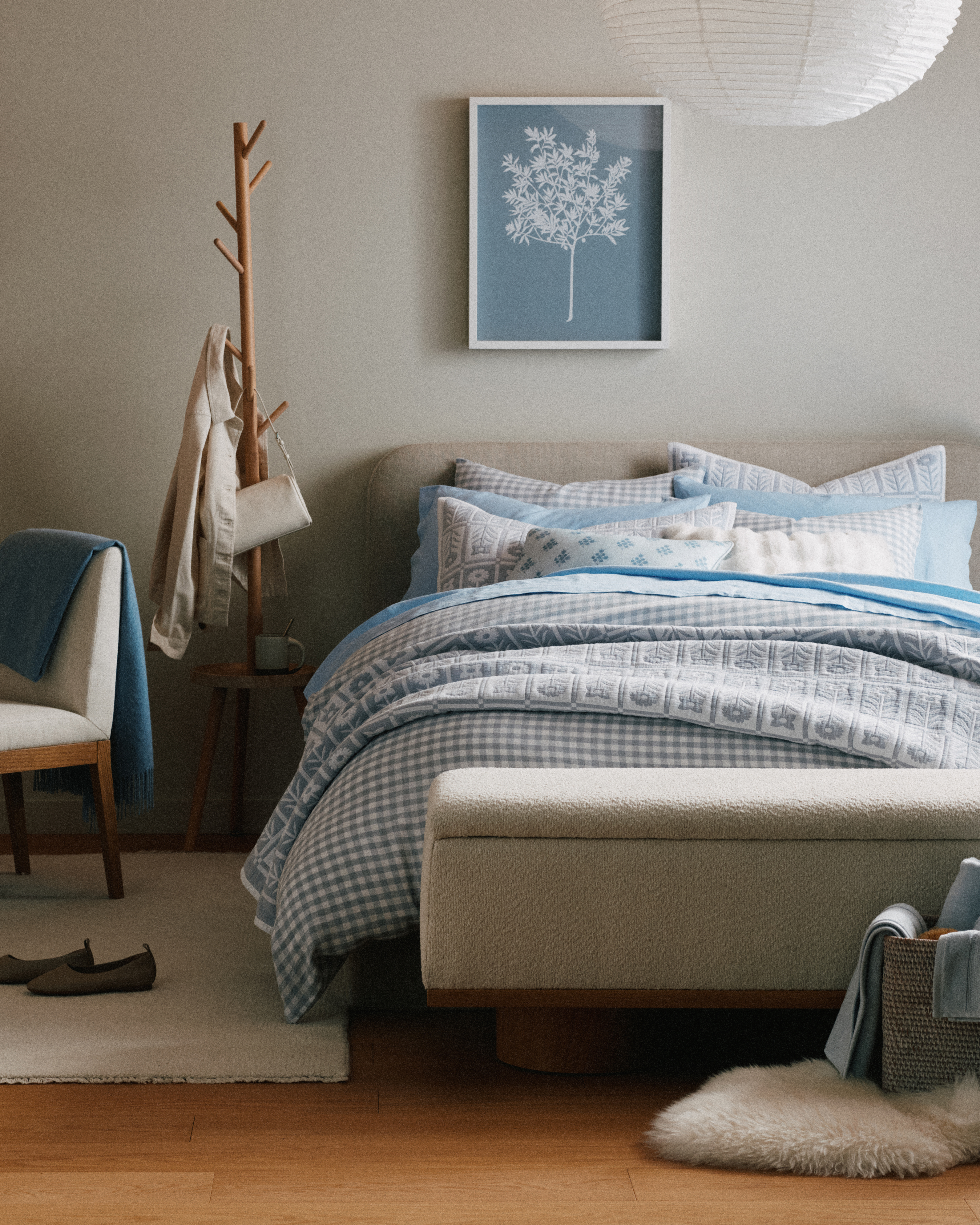 Blue Fog European Linen Gingham Duvet Cover Set