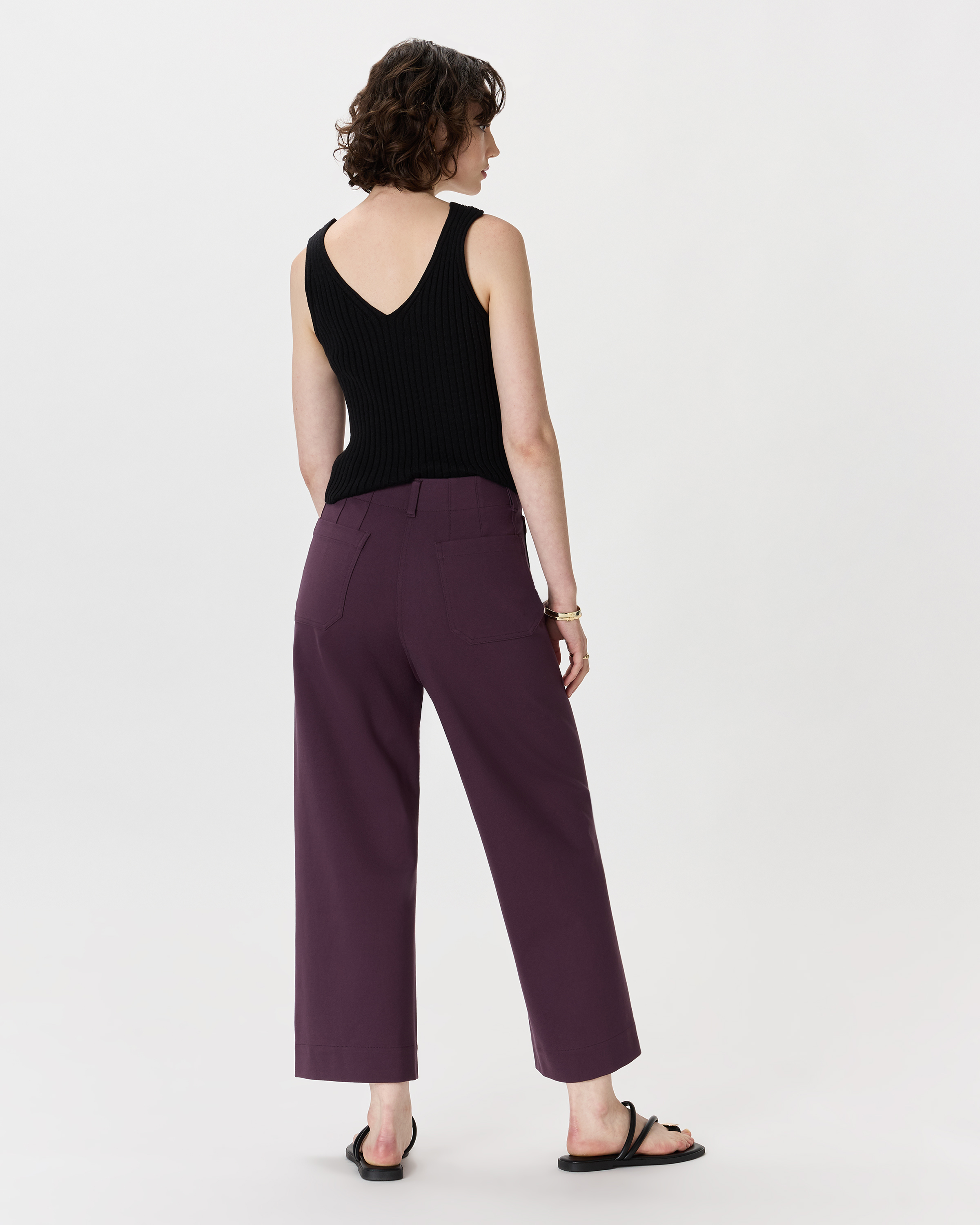 Women's Ultra-Stretch Ponte Cropped Wide Leg Pants in Dark Orchid