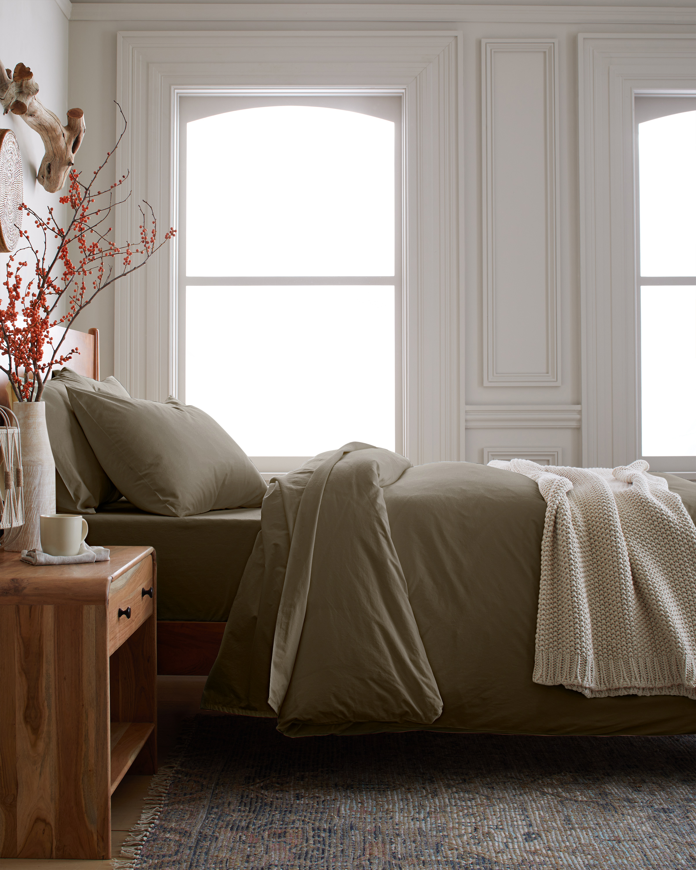 Dusty Olive Organic Brushed Cotton Duvet Cover