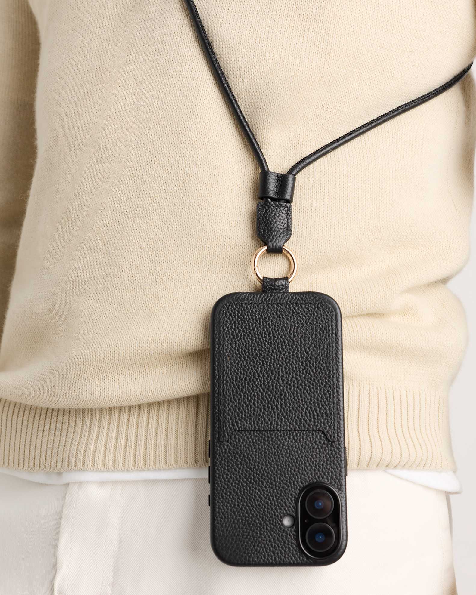 Italian Leather Phone Crossbody Case in Black Italian Leather Phone Crossbody Case in Black