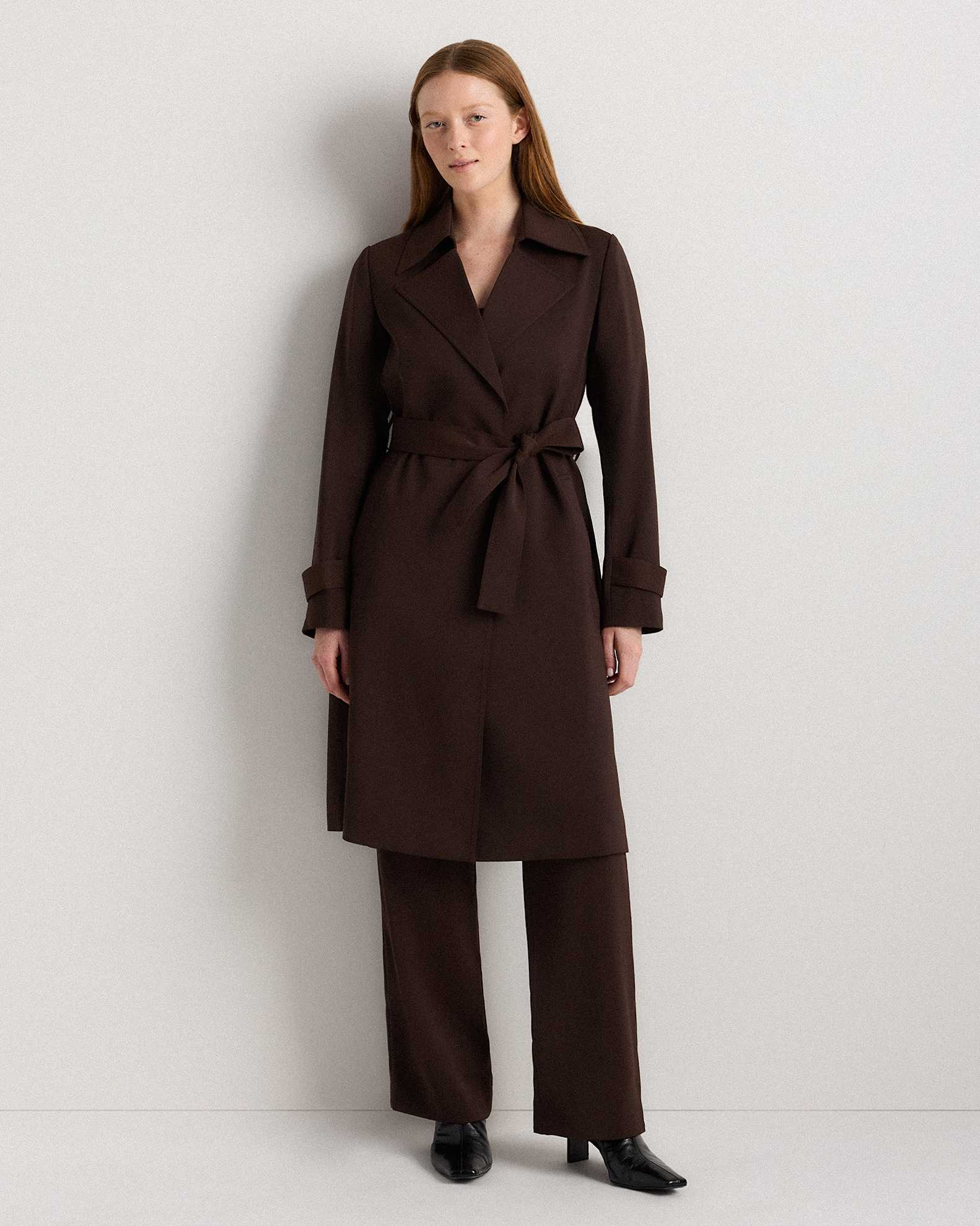 Women's Stretch Crepe Trench Coat in Coffee Bean Brown, Size XL, Recycled Polyester by Quince Women's Stretch Crepe Trench Coat in Coffee Bean Brown, Size XL, Recycled Polyester by Quince
