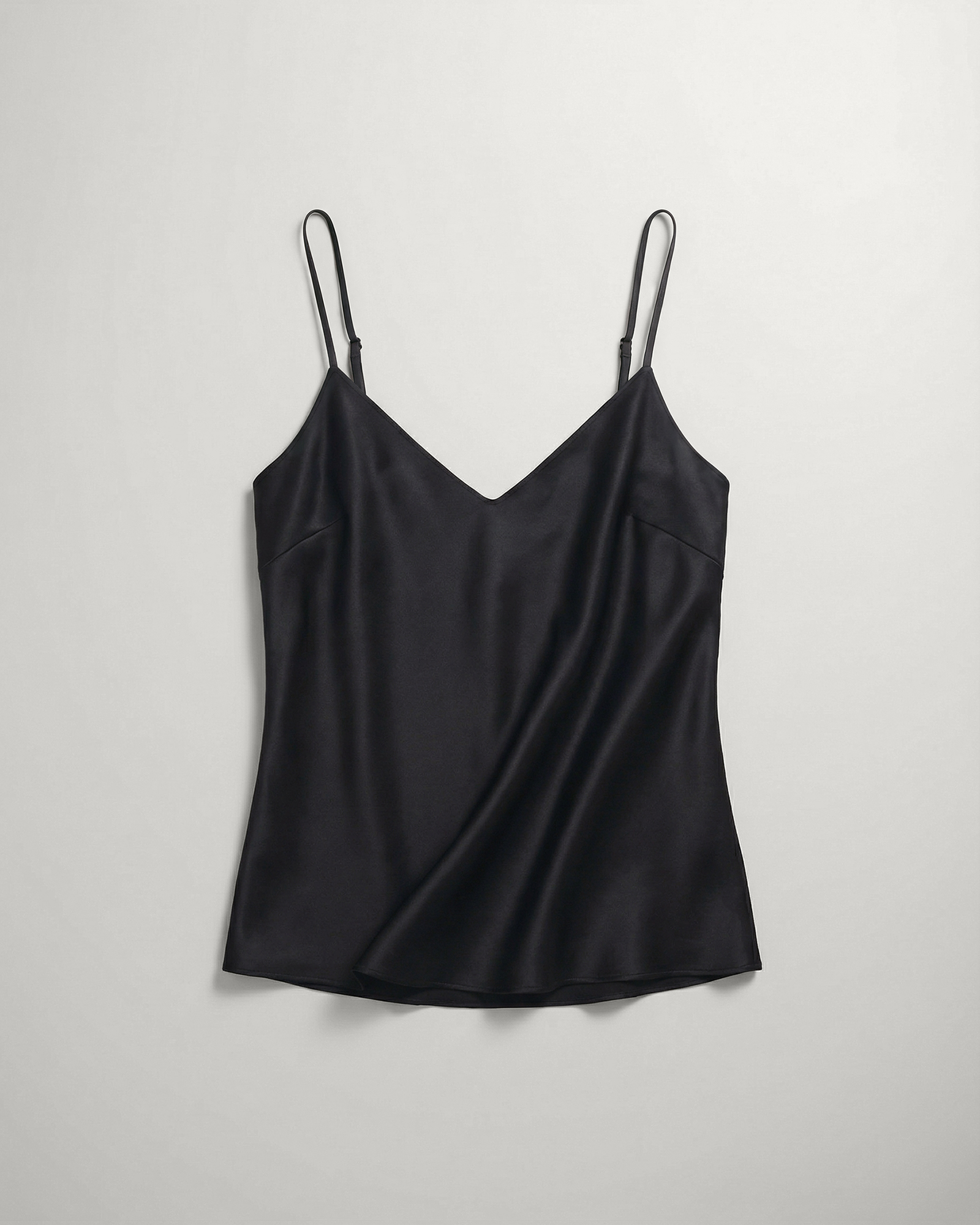 Black Washable Stretch Silk V-Neck Cami