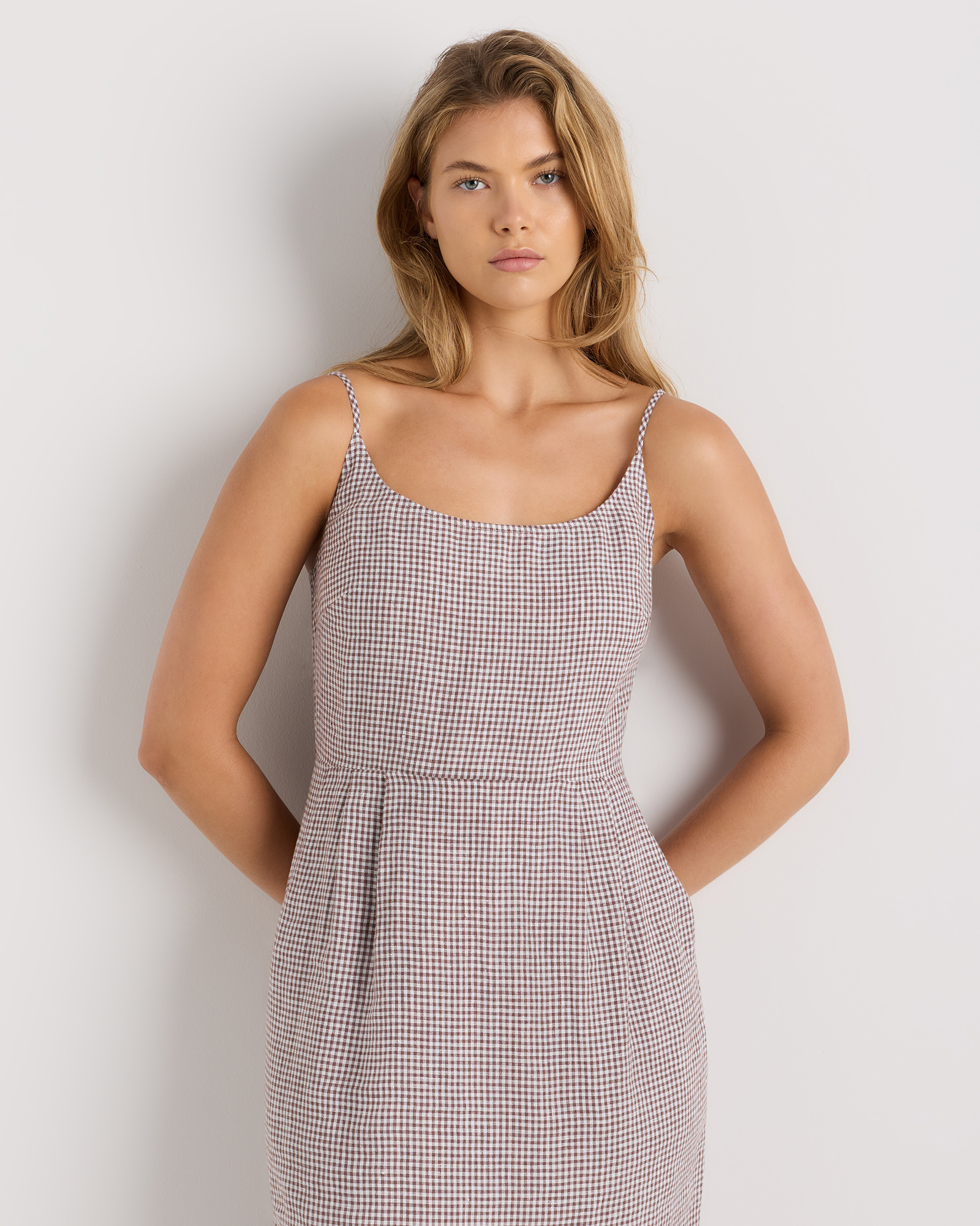 chinese dress ladies BLACK LINEN SQUARE NECK MIDI DRESS – Carla Zampatti main image 1