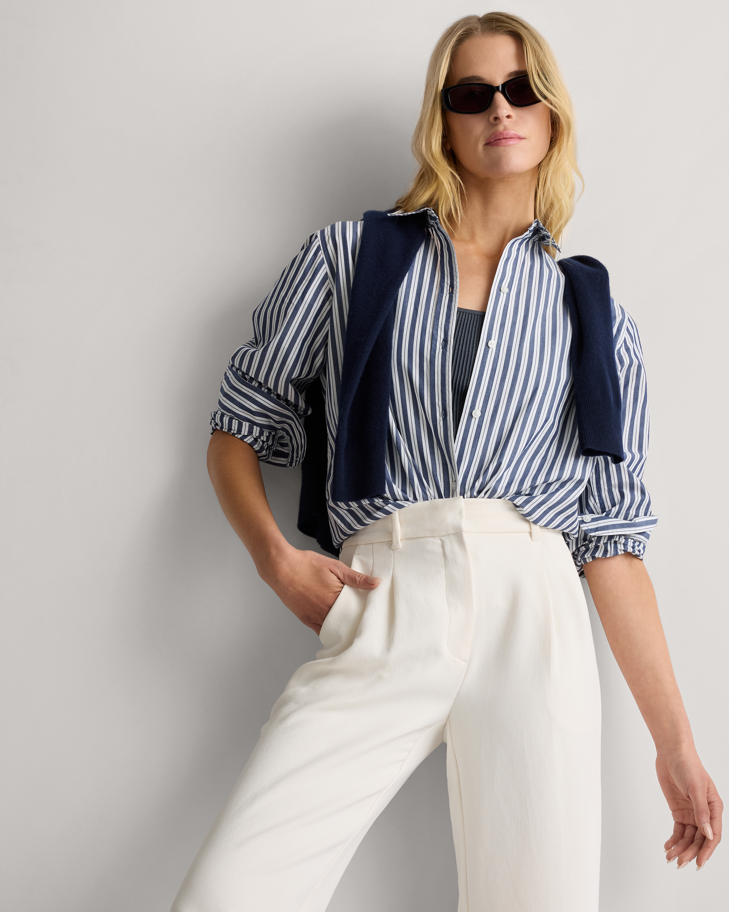 100% Organic Cotton Poplin Long Sleeve Shirt in Hudson Stripe