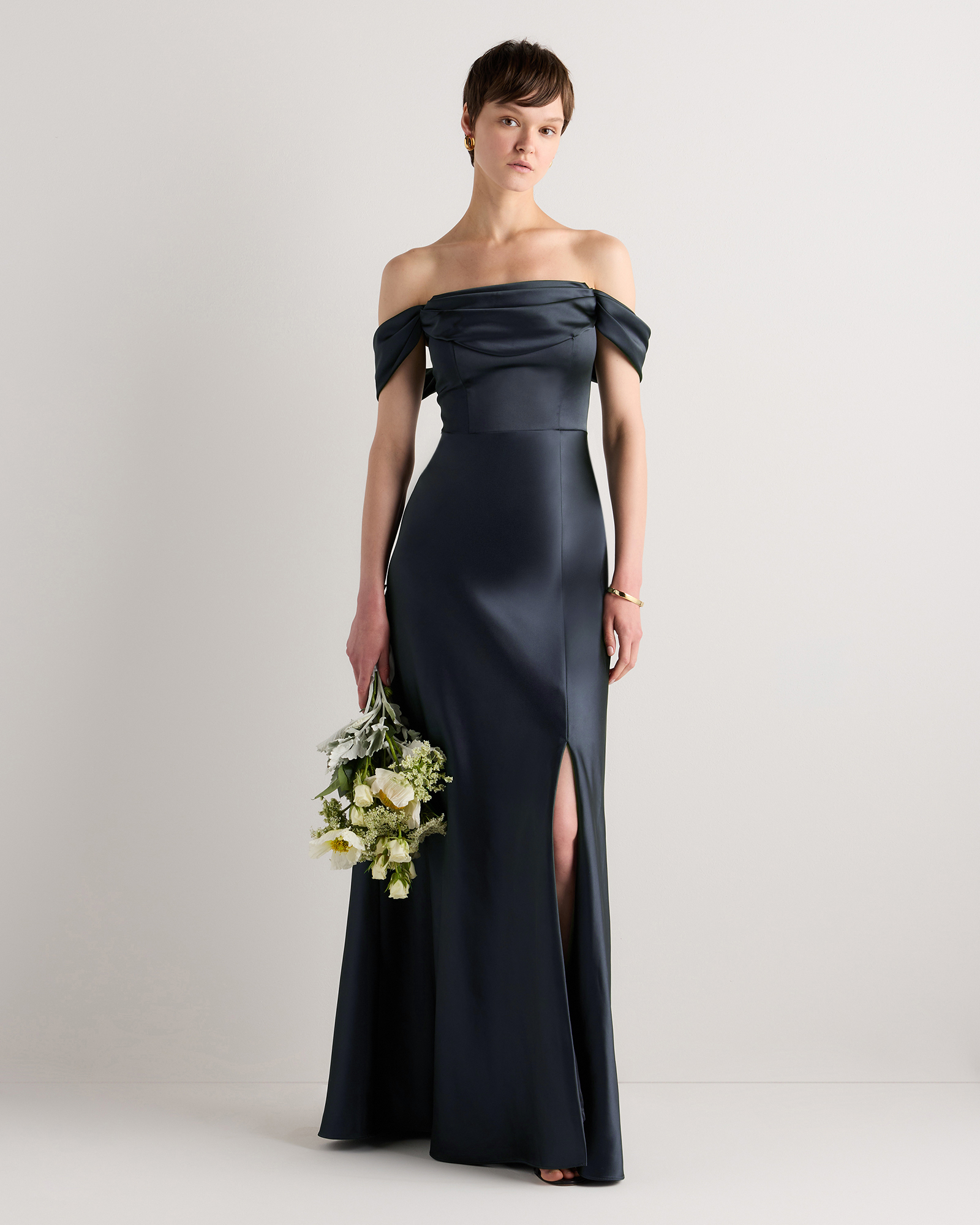 Navy Aurora Stretch Satin Convertible Dress