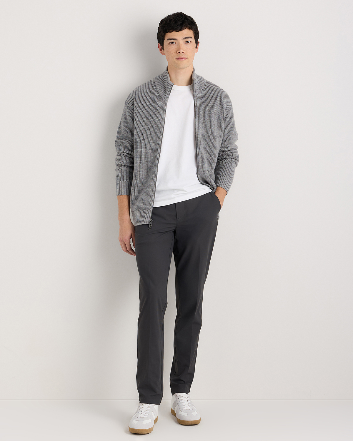 men's slim fit tech solid performance dress pants Athletic Fit Stretch Suit Pants - Heathered Grey 38W