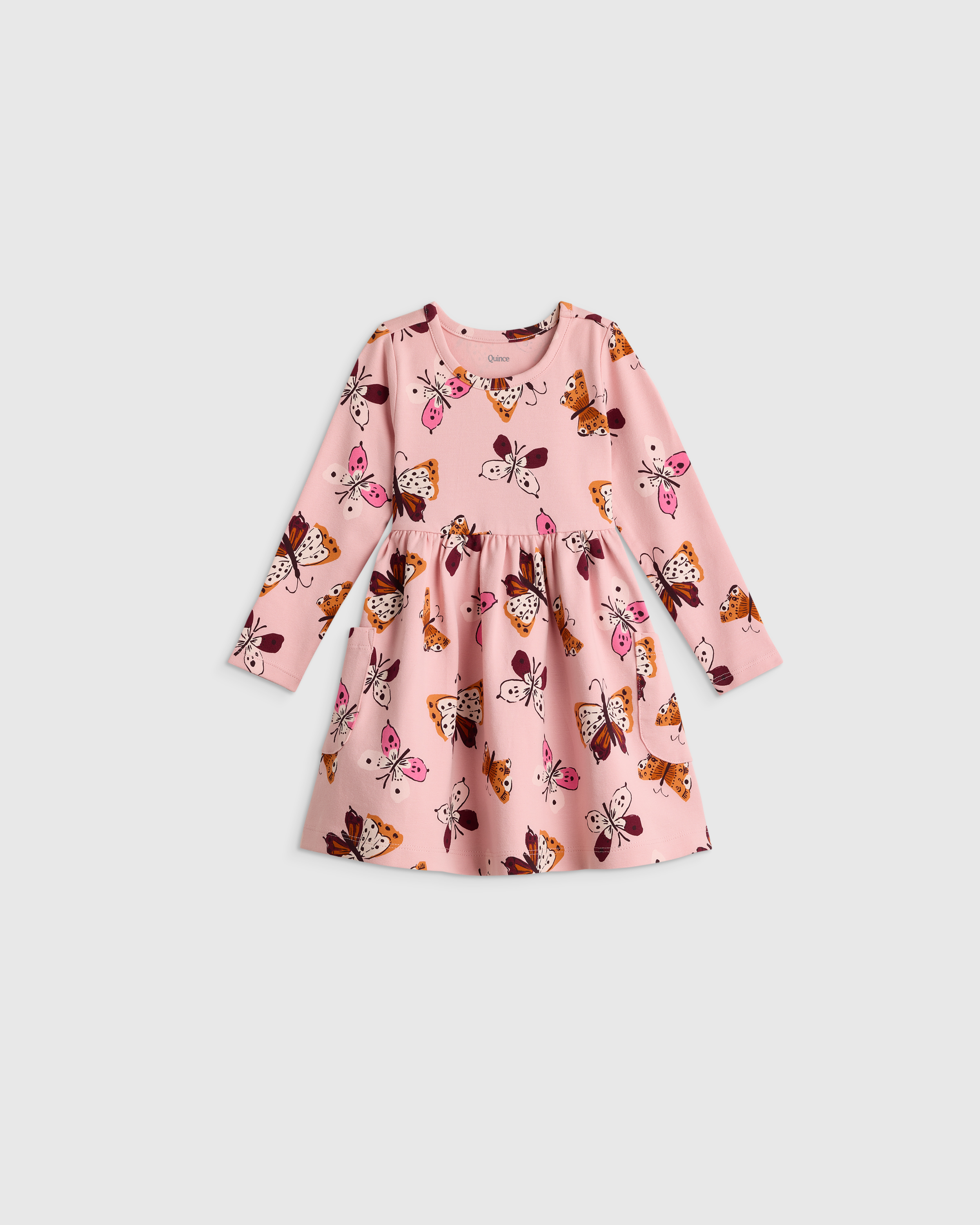 Blush Butterflies Organic Cotton Long Sleeve Fit and Flare Pocket Dress