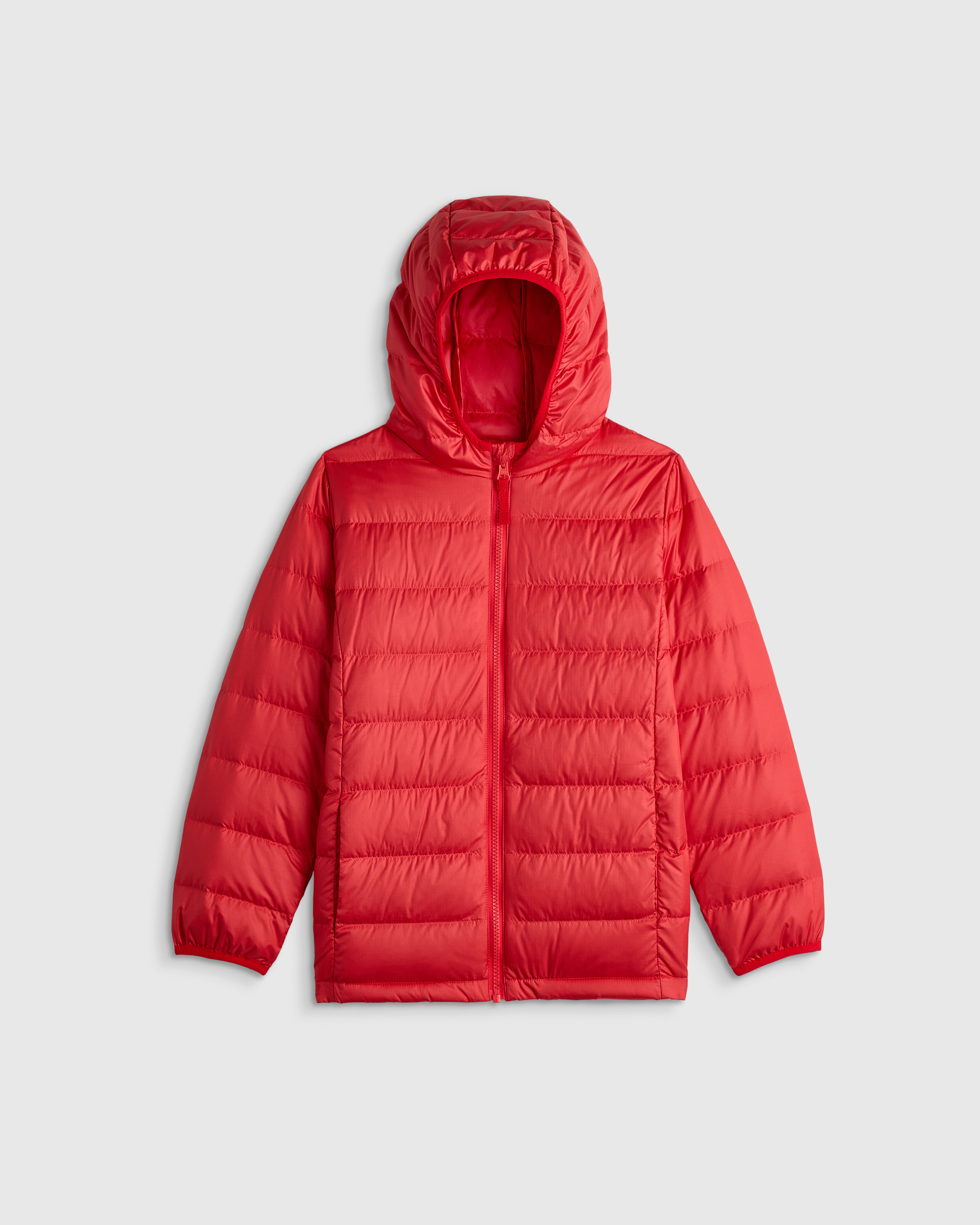 Soft Red Lightweight Down Hooded Puffer Jacket