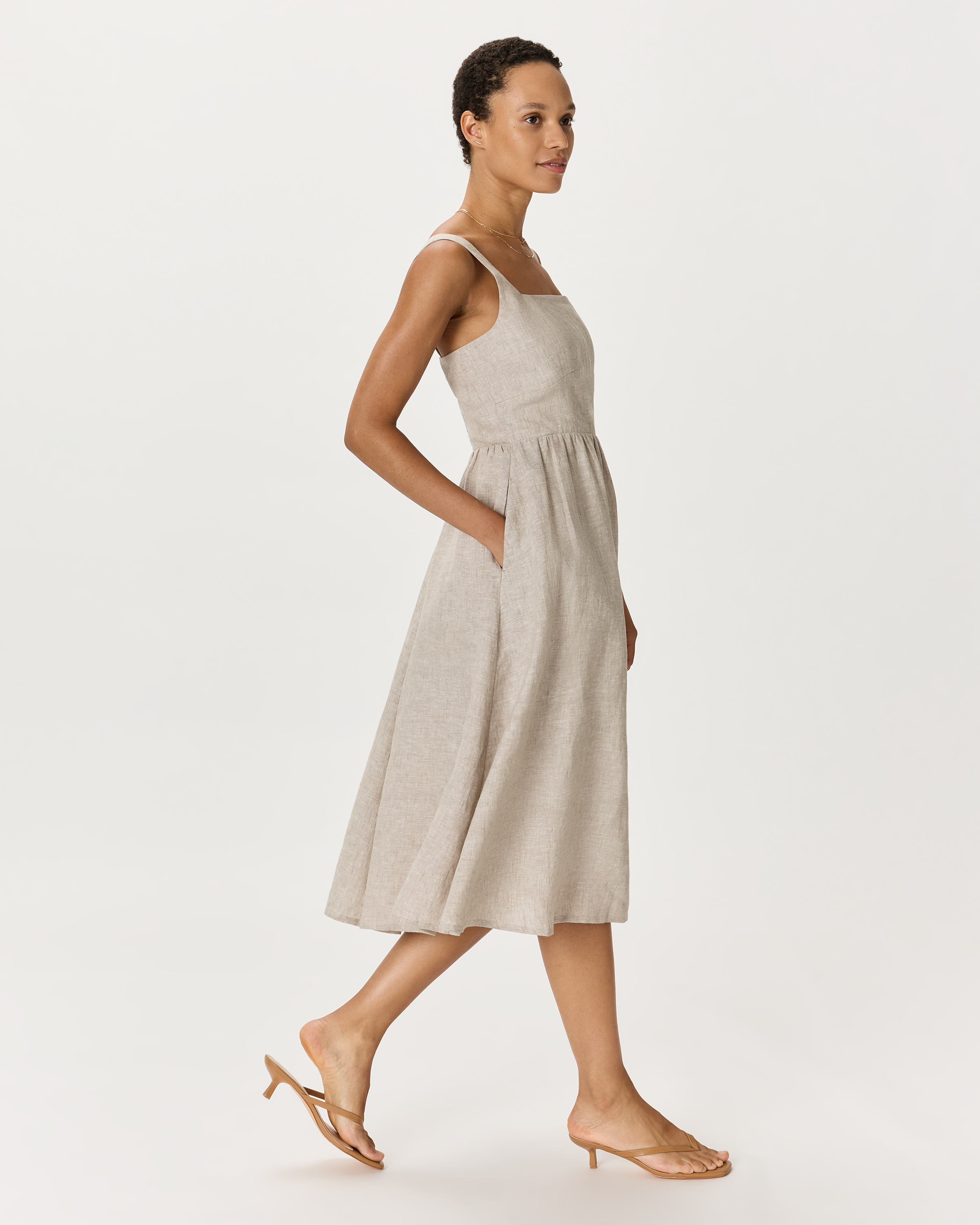 chinese dress ladies The Escape Linen Midi Dress in Beige main image 0