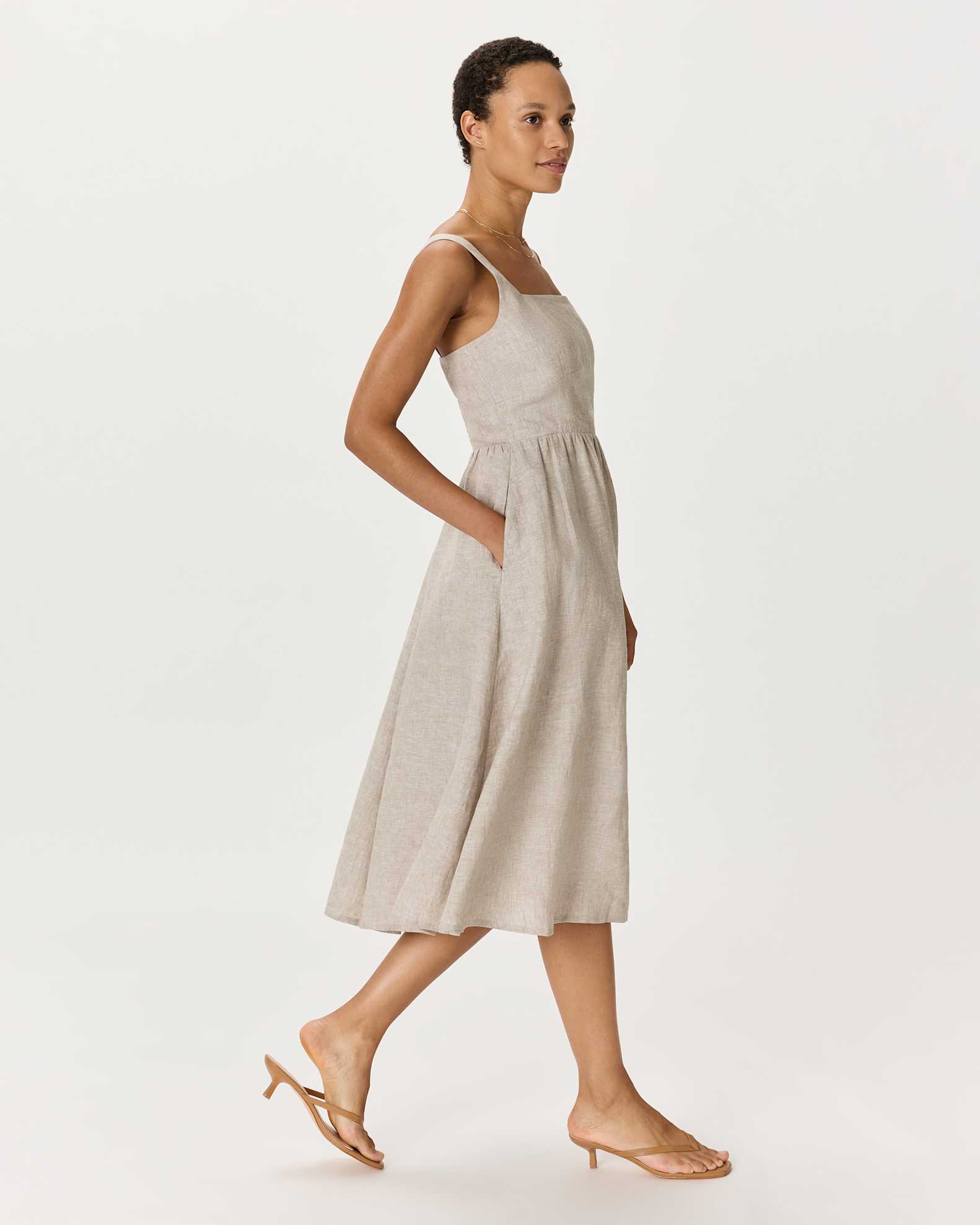 Women's 100% European Linen Fit & Flare Midi Dress in Flax, Size XL by Quince Women's 100% European Linen Fit & Flare Midi Dress in Flax, Size XL by Quince