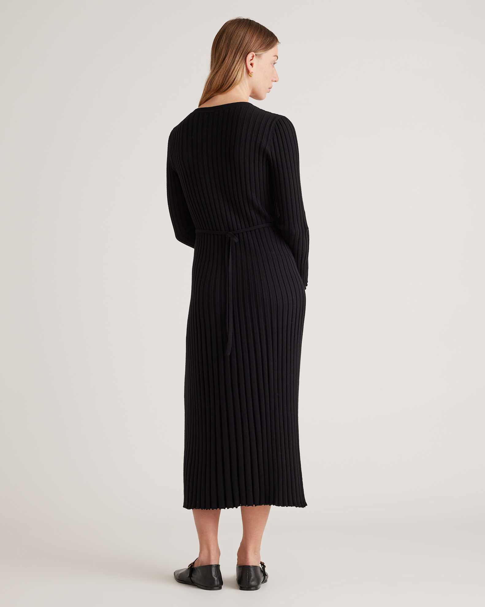 Cotton Cashmere Ribbed Long Sleeve Crew Midi Dress Cotton Cashmere Ribbed Long Sleeve Crew Midi Dress