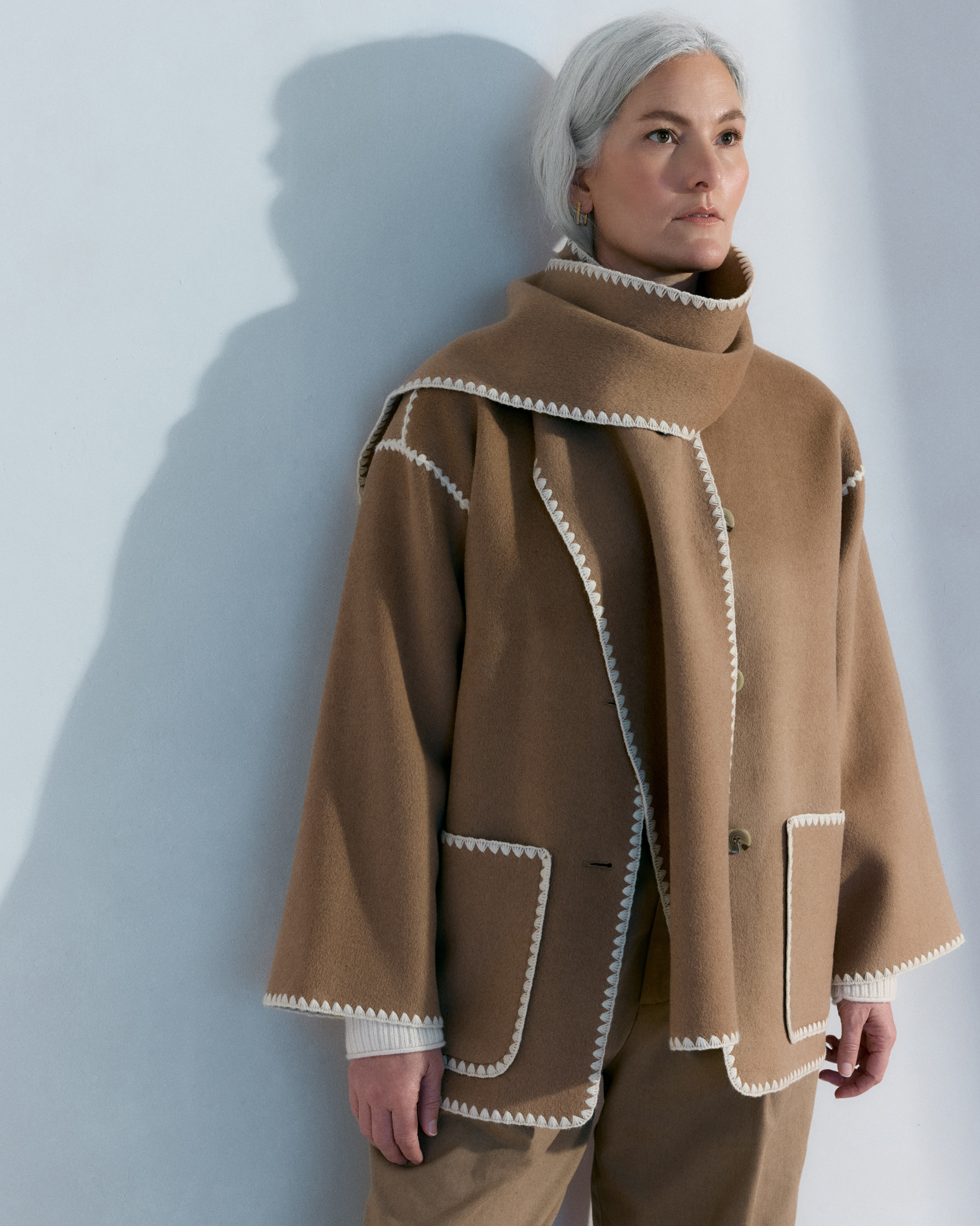 Double-Faced Merino Wool Scarf Coat
