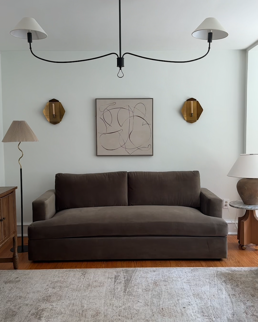 Sierra Curved Arm Sofa in Performance Velvet SableRachel Shea 4x5
