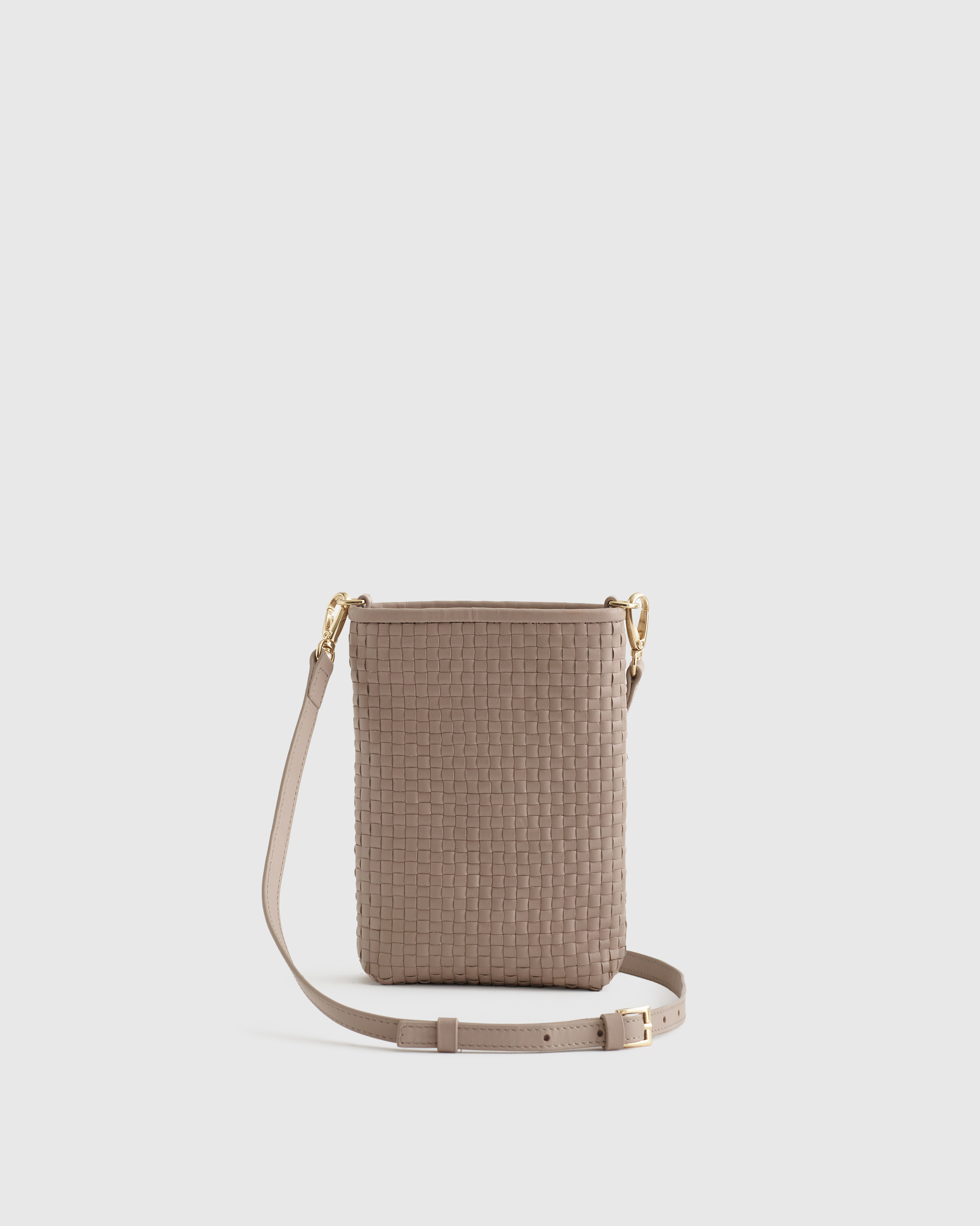Taupe Italian Leather Handwoven Phone Crossbody