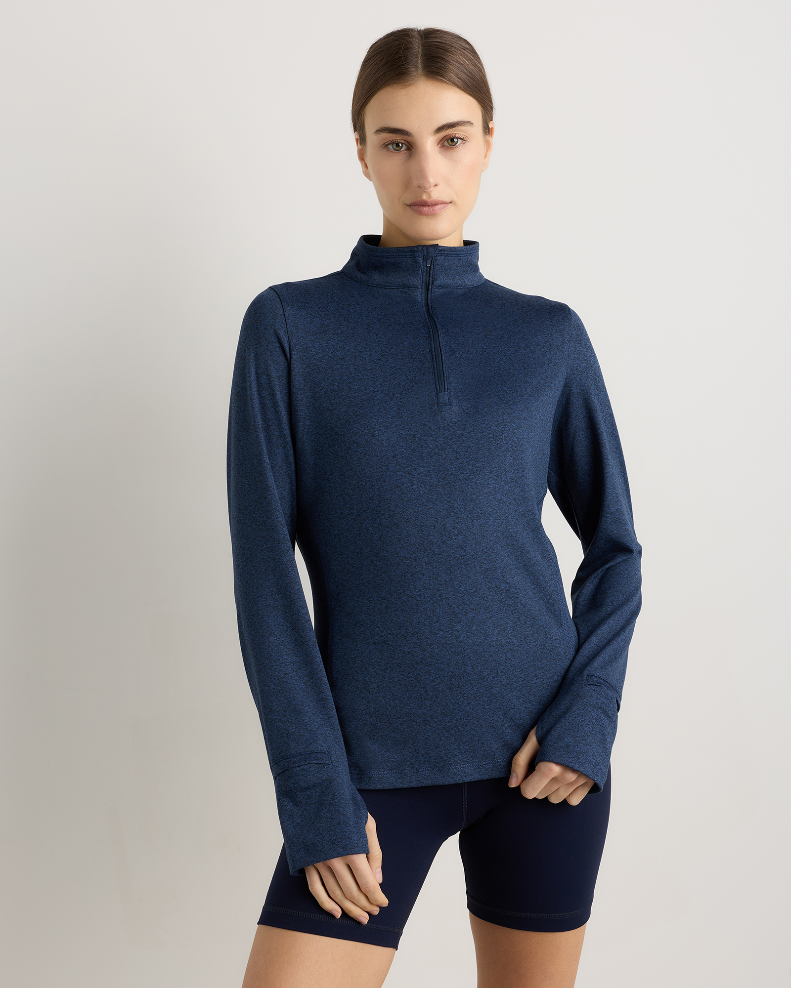 Heather Navy Flowknit Quarter-Zip Pullover
