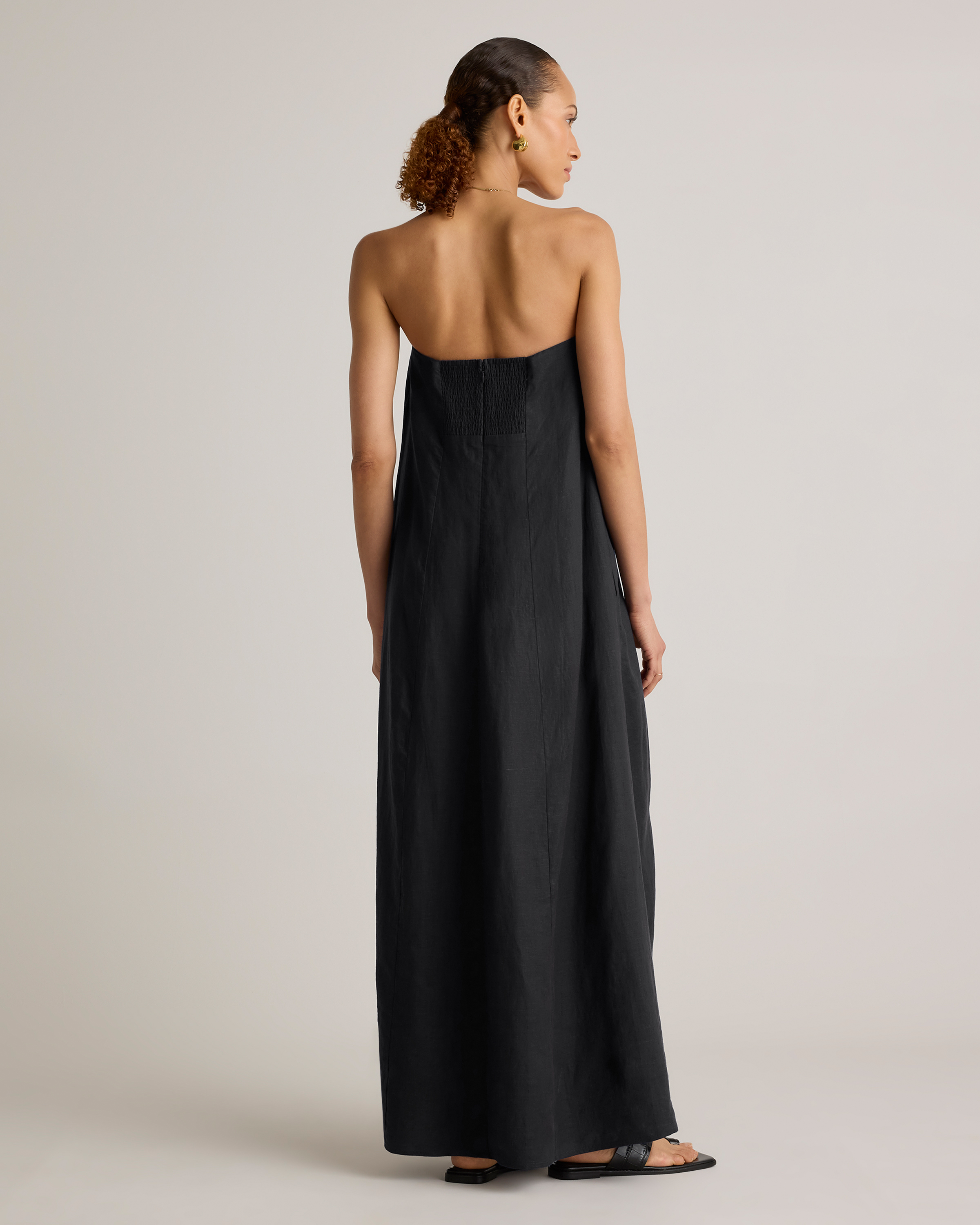 100% European Linen Strapless Maxi Dress in Black