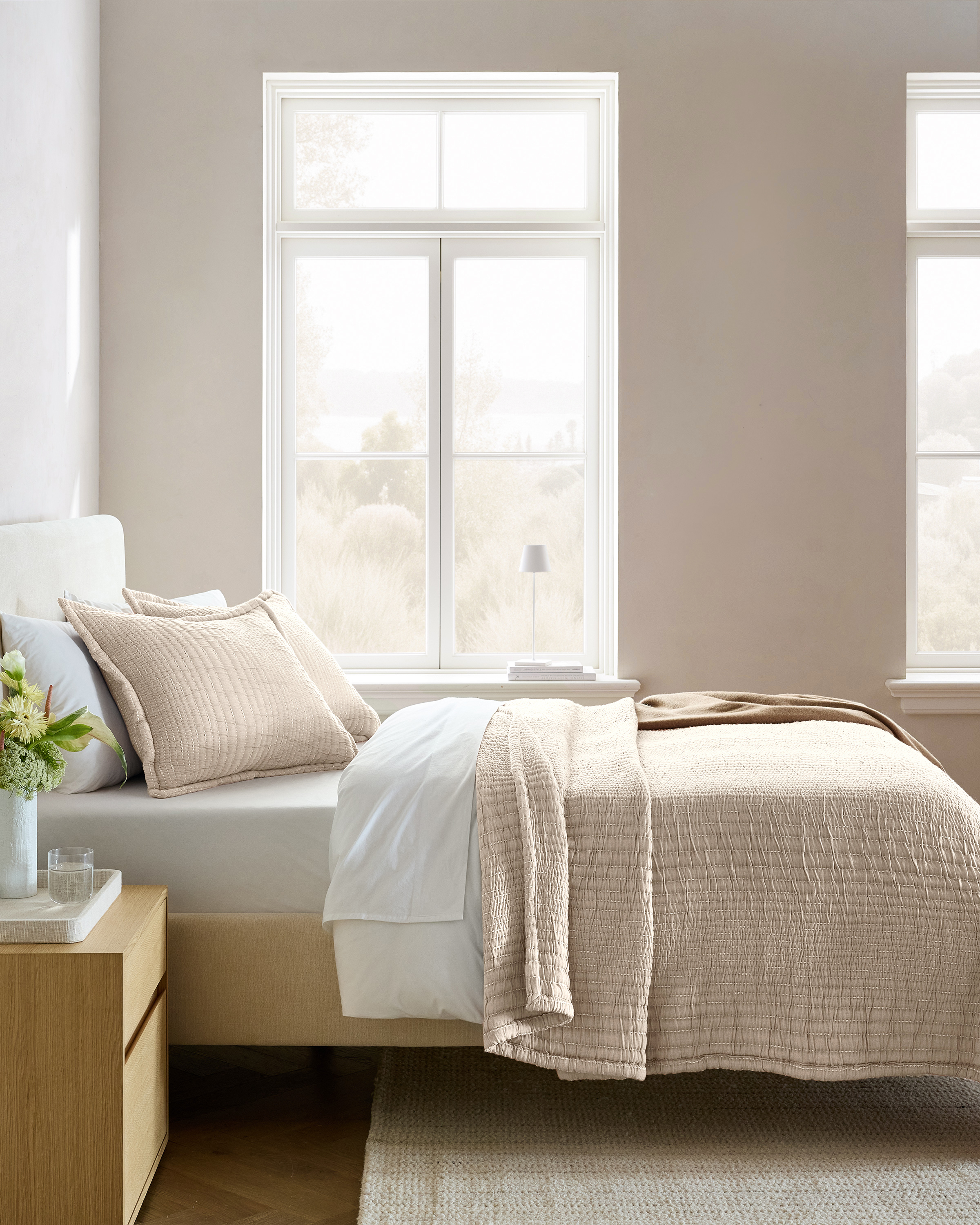 Sand Organic Cotton Channel Stitch Coverlet