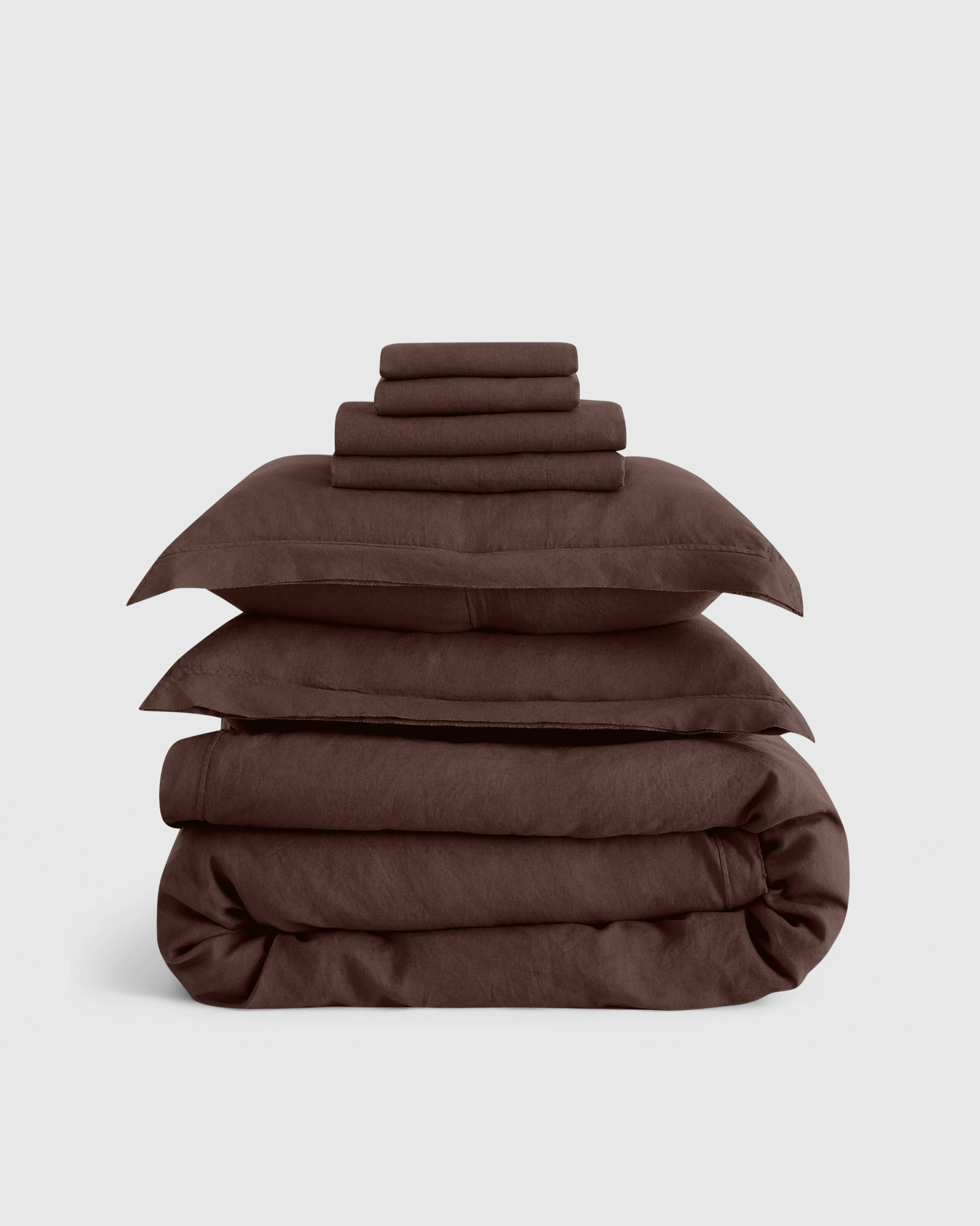 quince european linen double flange deluxe bedding bundle, full, espresso 1 pieces