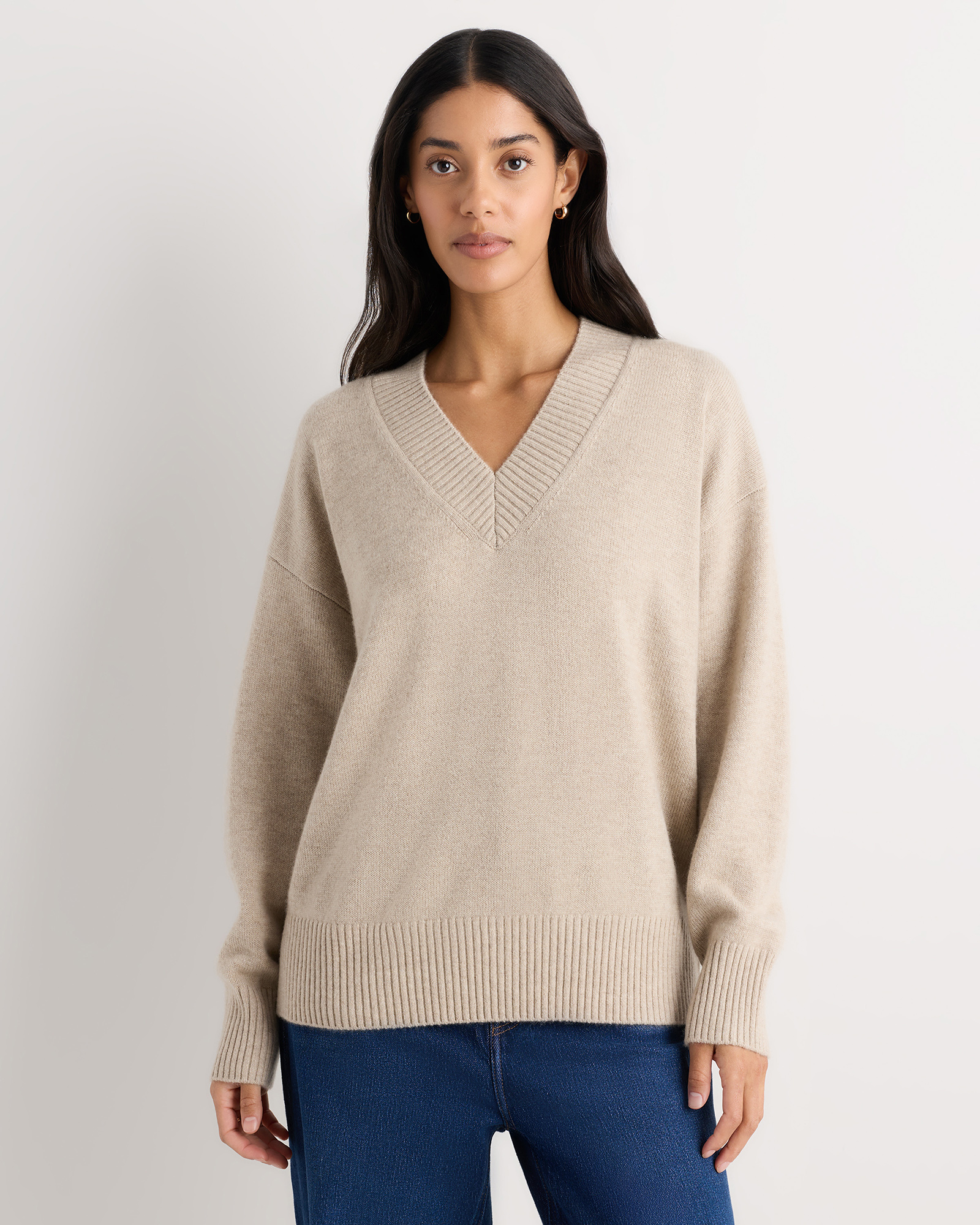 Undyed Natural Heather Mongolian Cashmere Oversized V-Neck Sweater