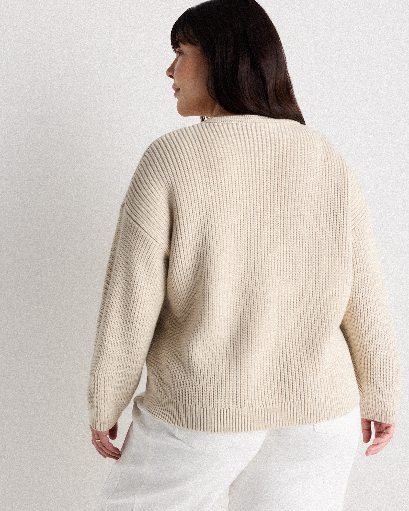 100% Organic Cotton Fisherman V-Neck Sweater - Plus Size