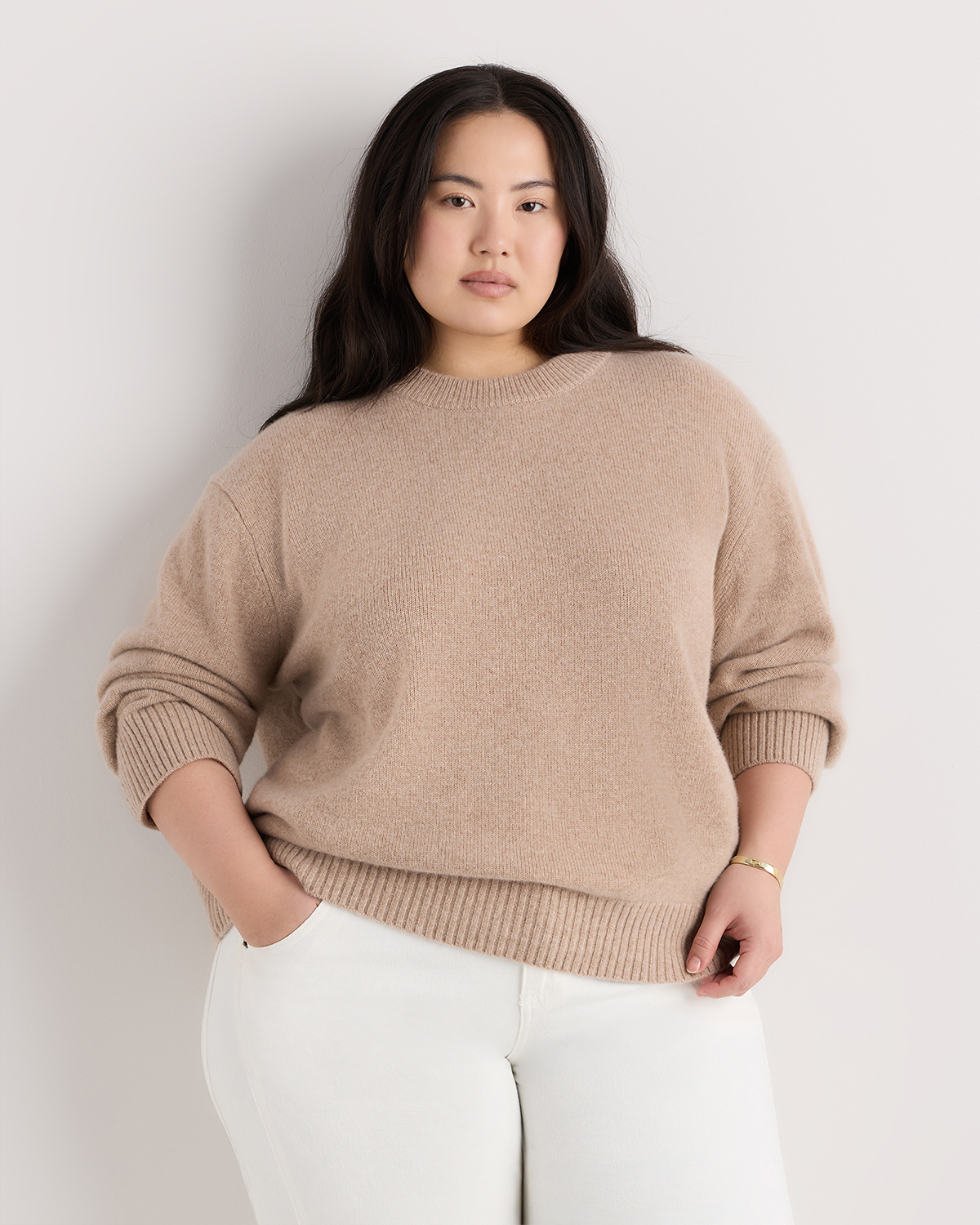 Oatmeal Mongolian Cashmere Oversized Crewneck Sweater