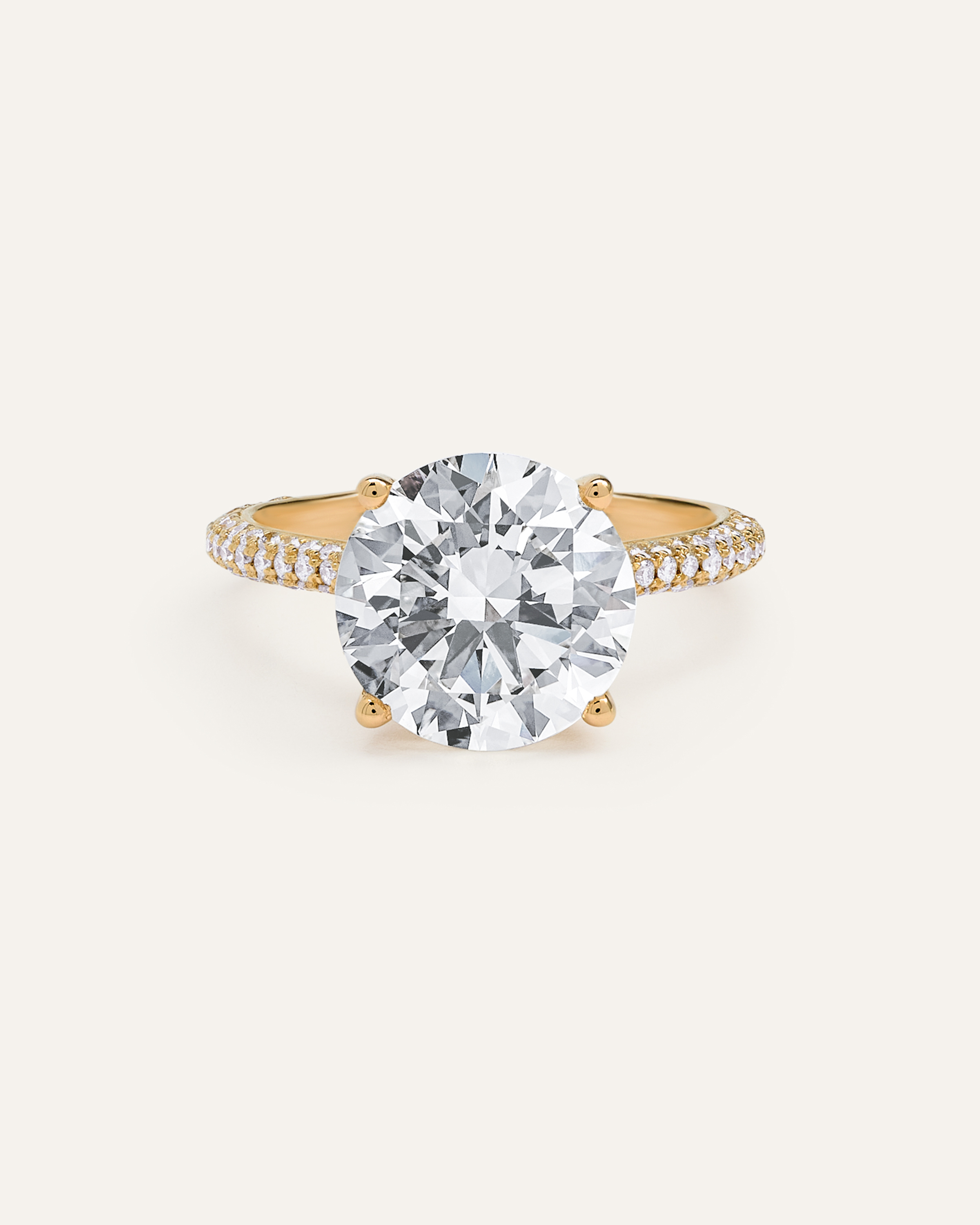 Yellow Gold Lab Grown Diamond Round Pave Cathedral Engagement Ring