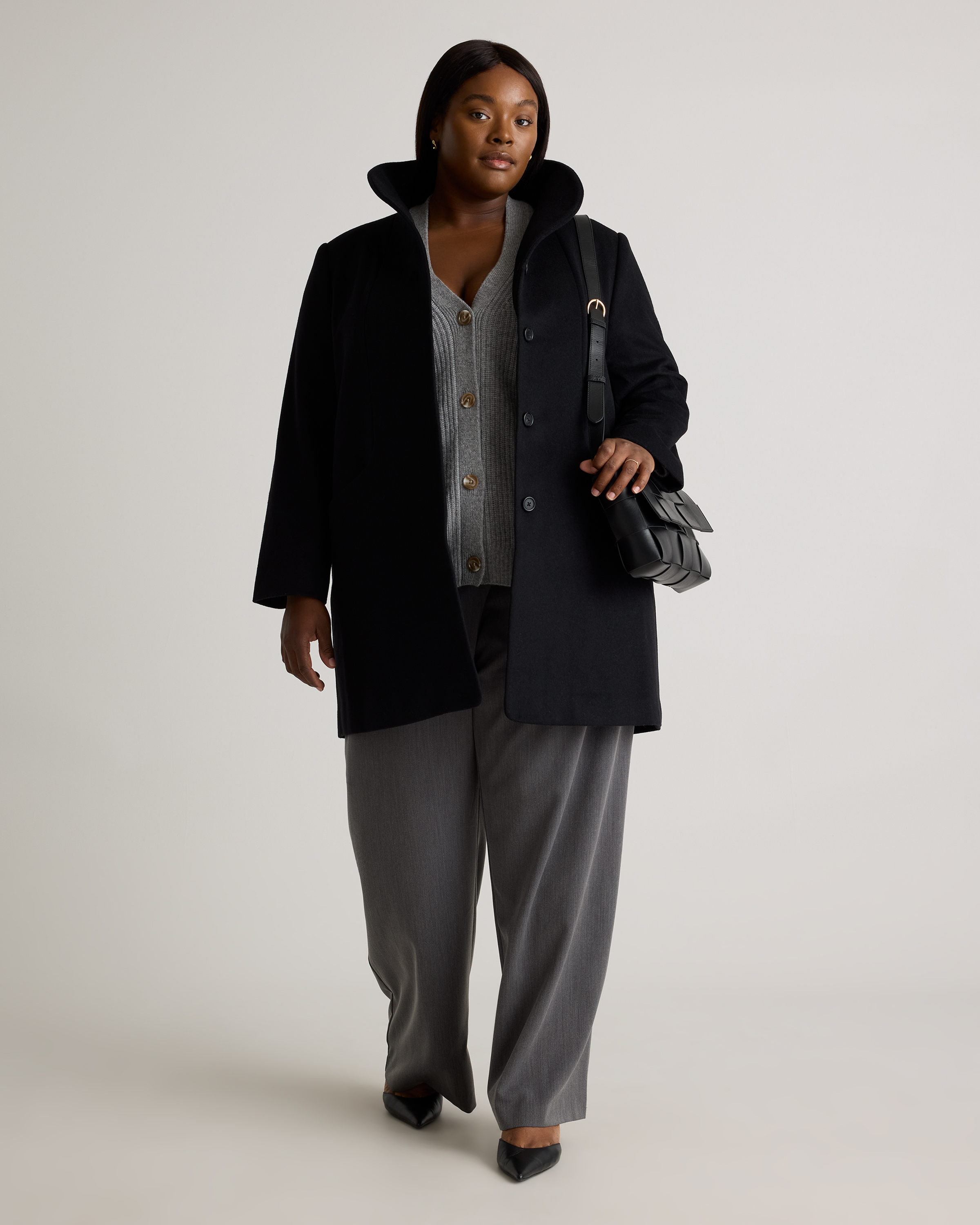 Italian Wool Cocoon Coat - Plus Size in Black
