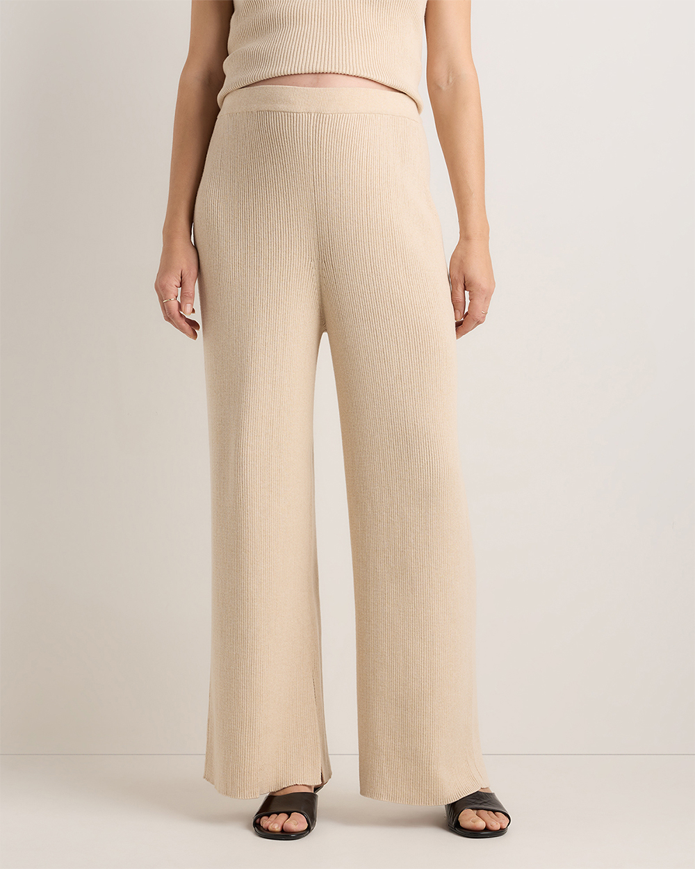 Heather Oatmeal Cotton Cashmere Maternity Wide Leg Pants