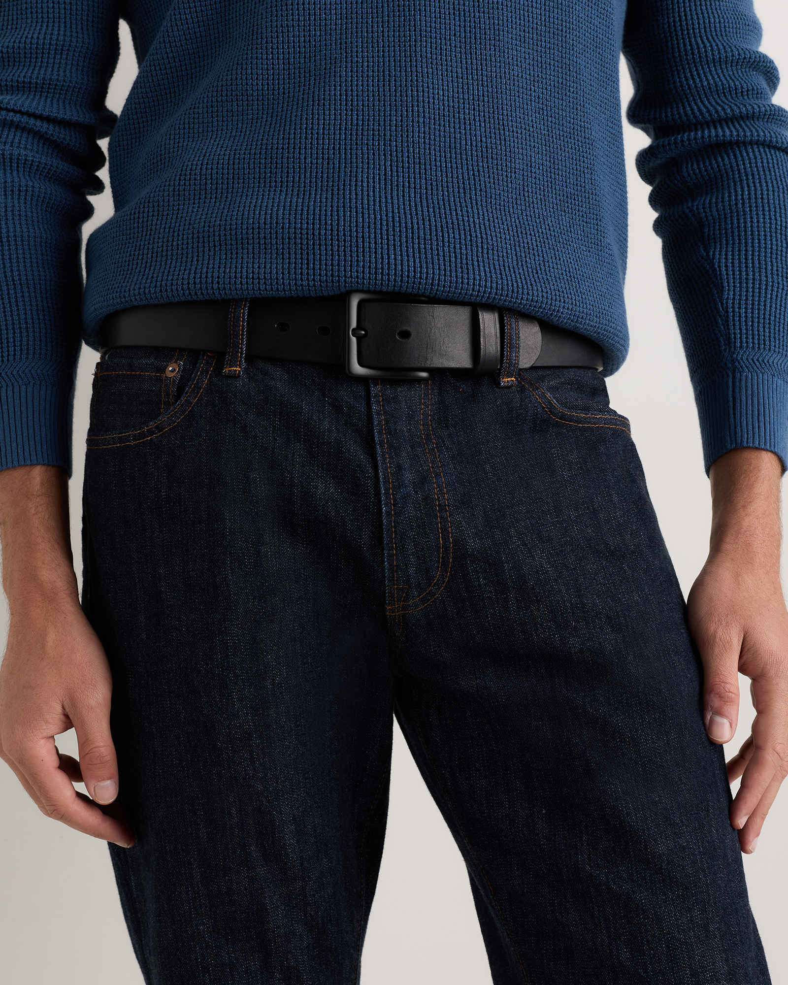 Adam Heritage Leather Jeans Belt in Black