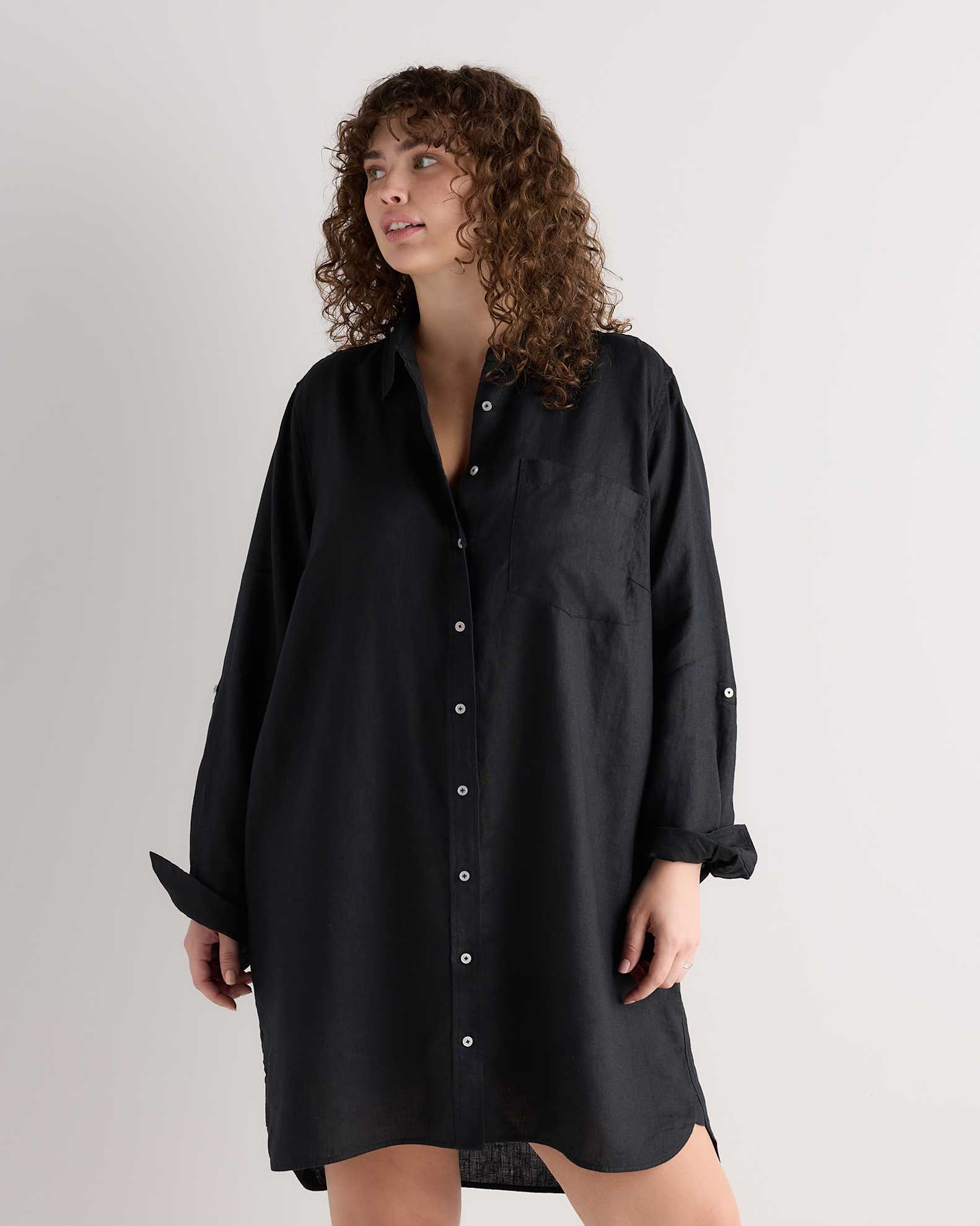 plus size womens shirt dress Black Calf Length Women BUTTON DOWN SHIRT details Dressing Up a T-Shirt Dress
