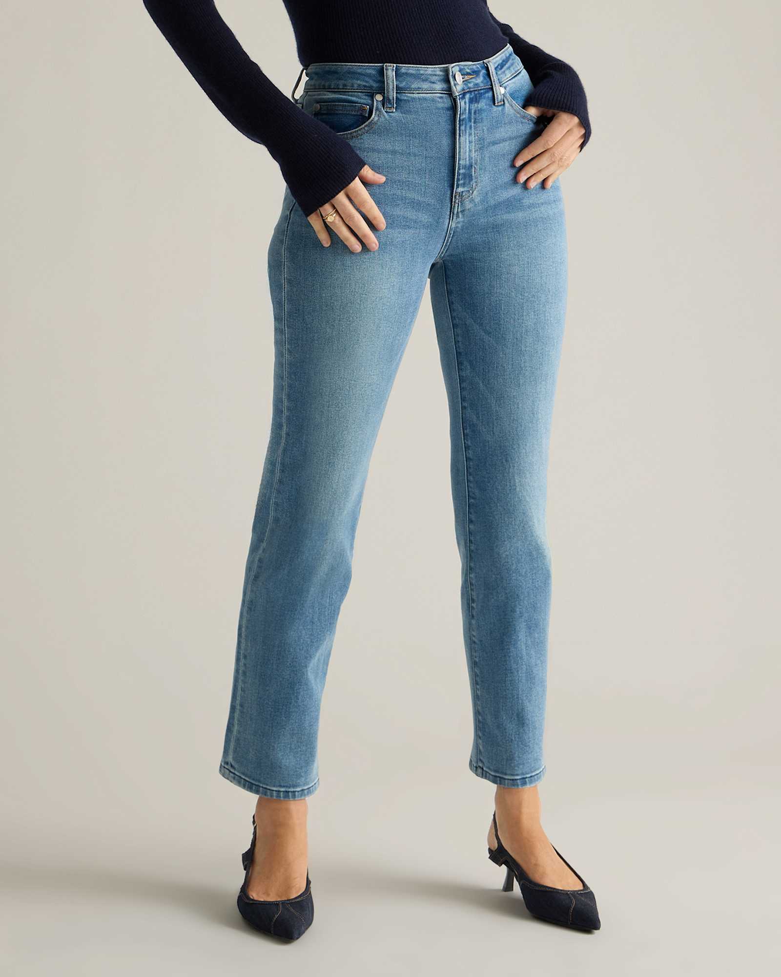 Stretch High Rise Straight Jeans - 26