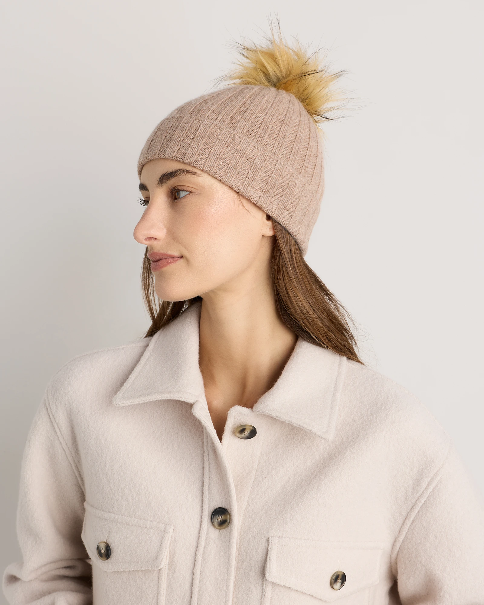 Nordstrom Beanie Recycled Cashmere Pom Winter Cashew Tan Faux Fur Made in Minny | Dreamer Faux Fur Pom Beanie | Walnut Brown  main image 3
