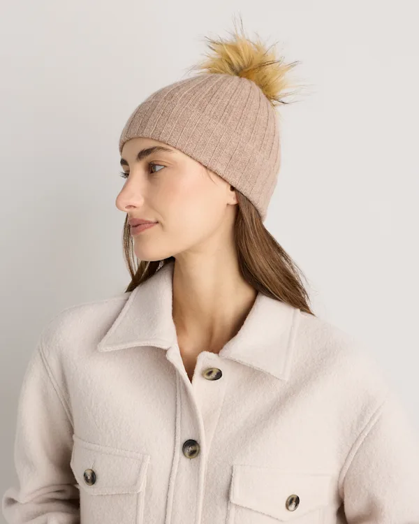 Mongolian Cashmere Pom Pom Beanie