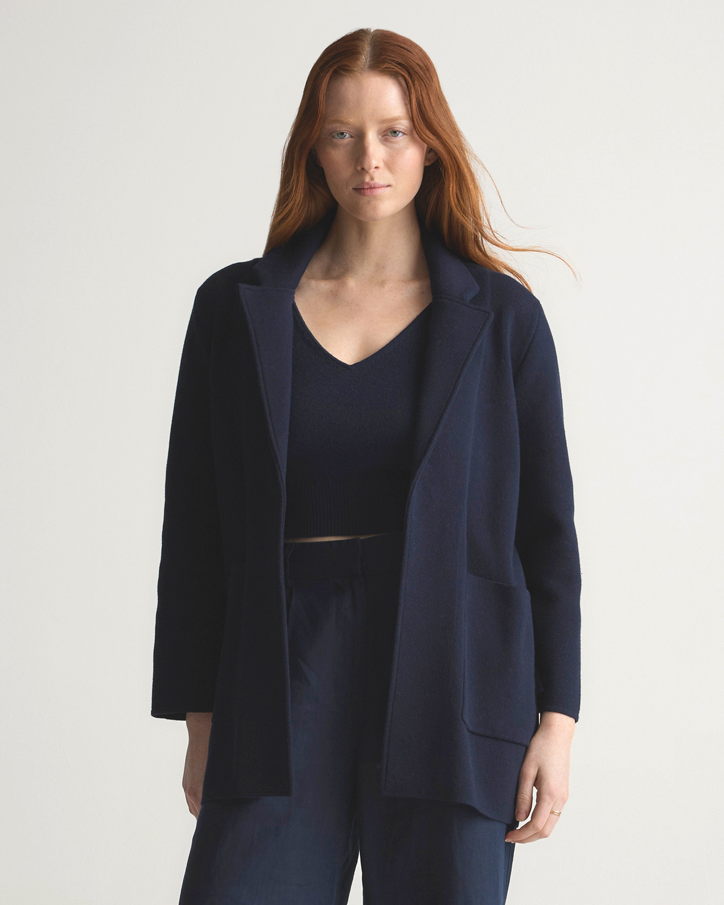 Navy 100% Organic Cotton Knit Blazer