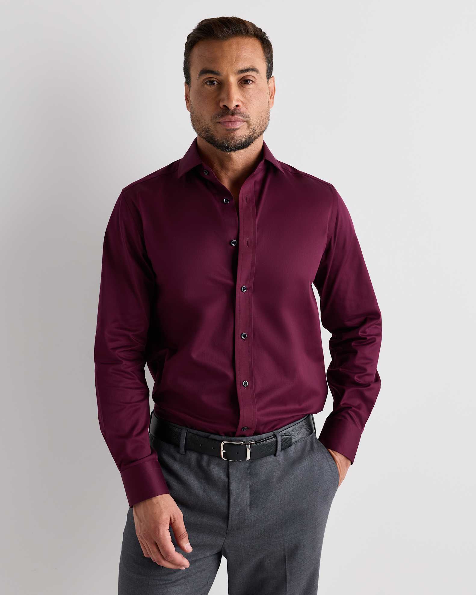 Organic Cotton Stretch Twill Dress Shirt in Barolo Burgundy Organic Cotton Stretch Twill Dress Shirt in Barolo Burgundy