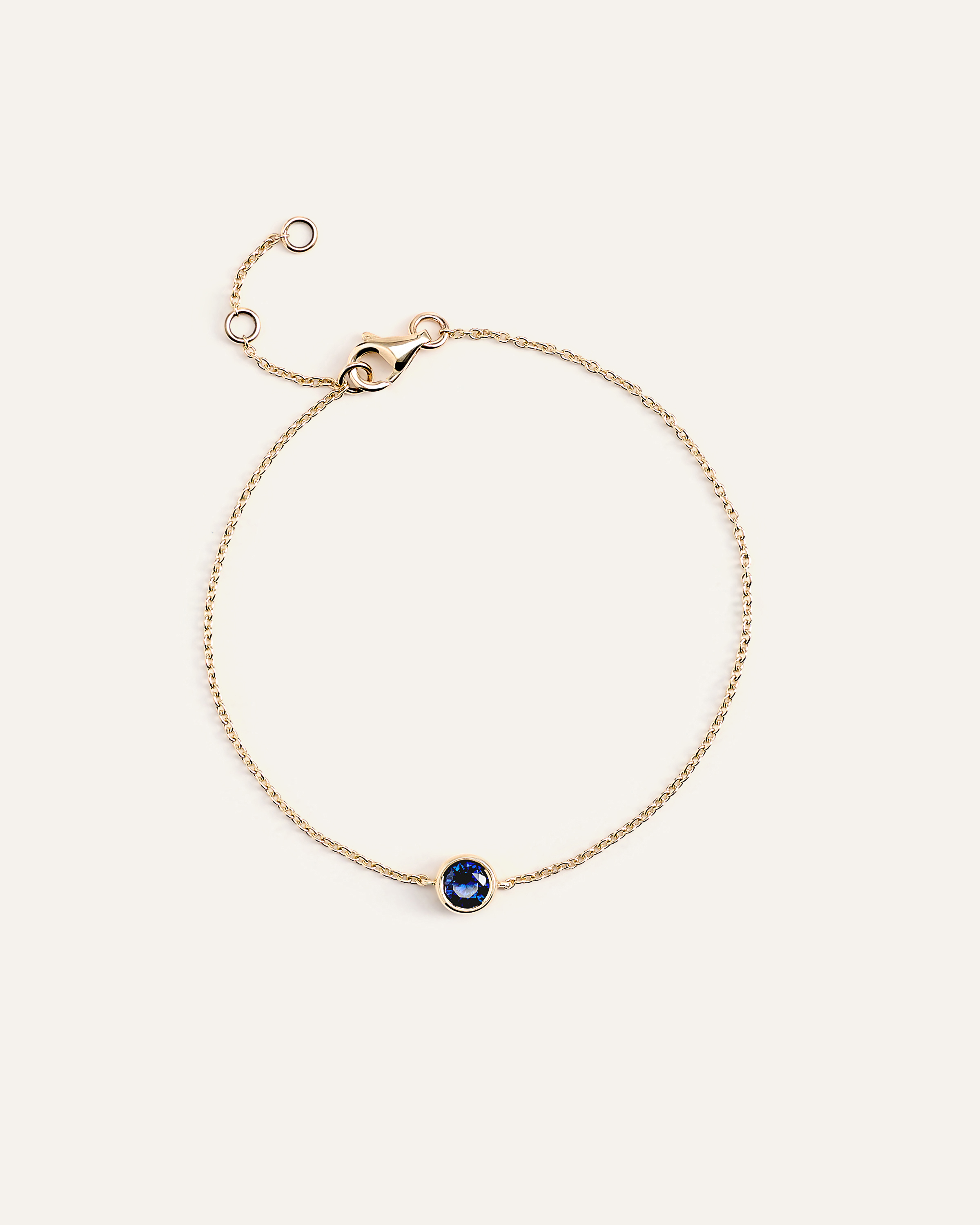 Lab Grown Blue Sapphire 14K Gold Birthstone Solitaire Bezel Bracelet
