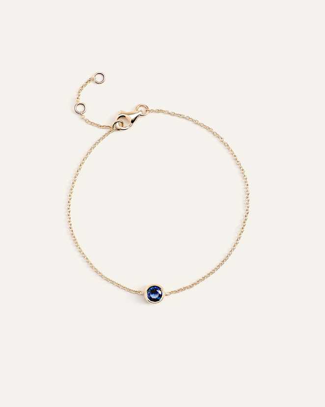 Lab Grown Blue Sapphire 14K Gold Birthstone Solitaire Bezel Bracelet