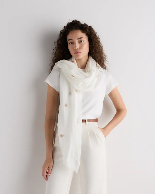 100% European Linen Embroidered Scarf
