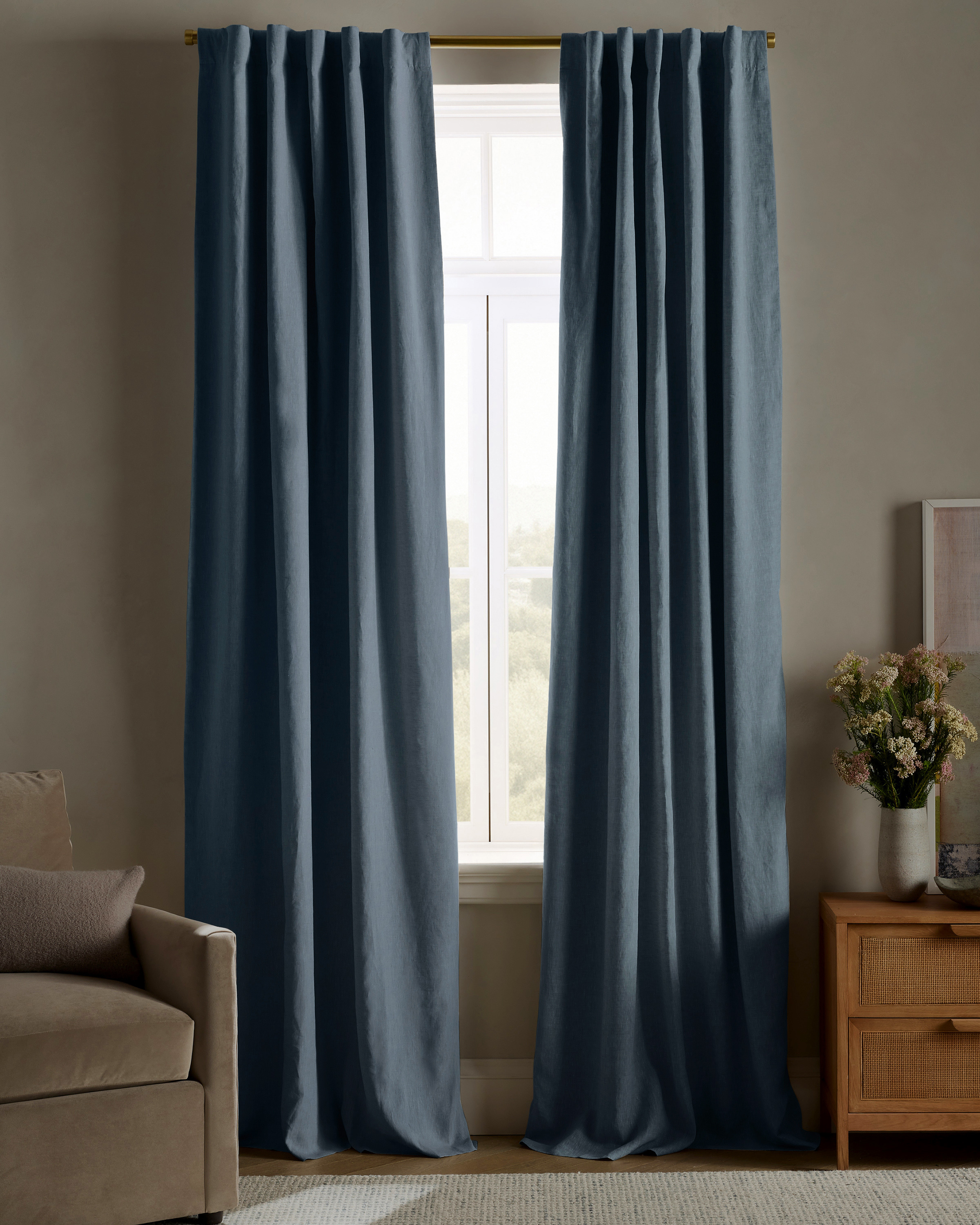 Chambray European Linen True Blackout Curtain - Single Panel